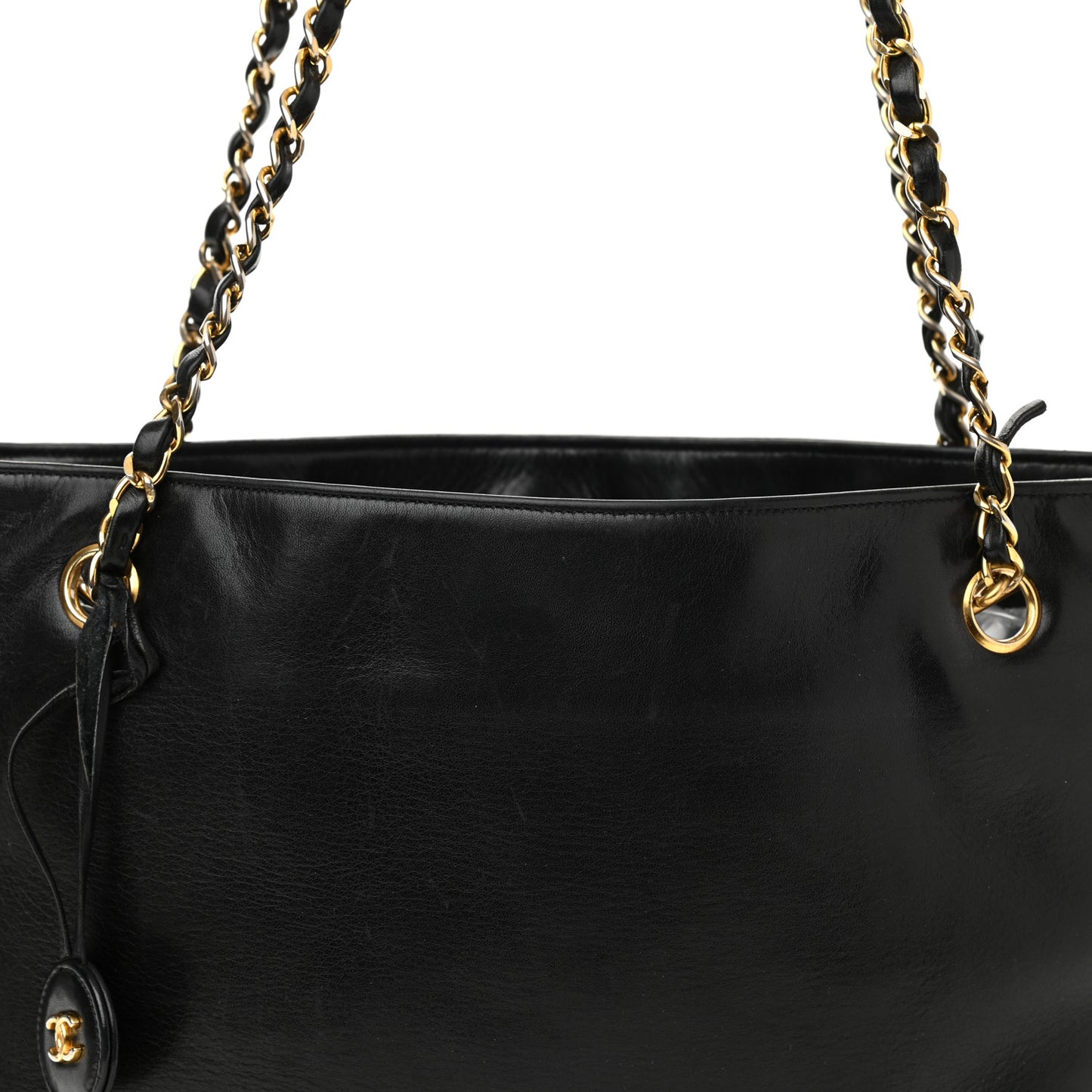 Lambskin Quilted Shopping Tote Black