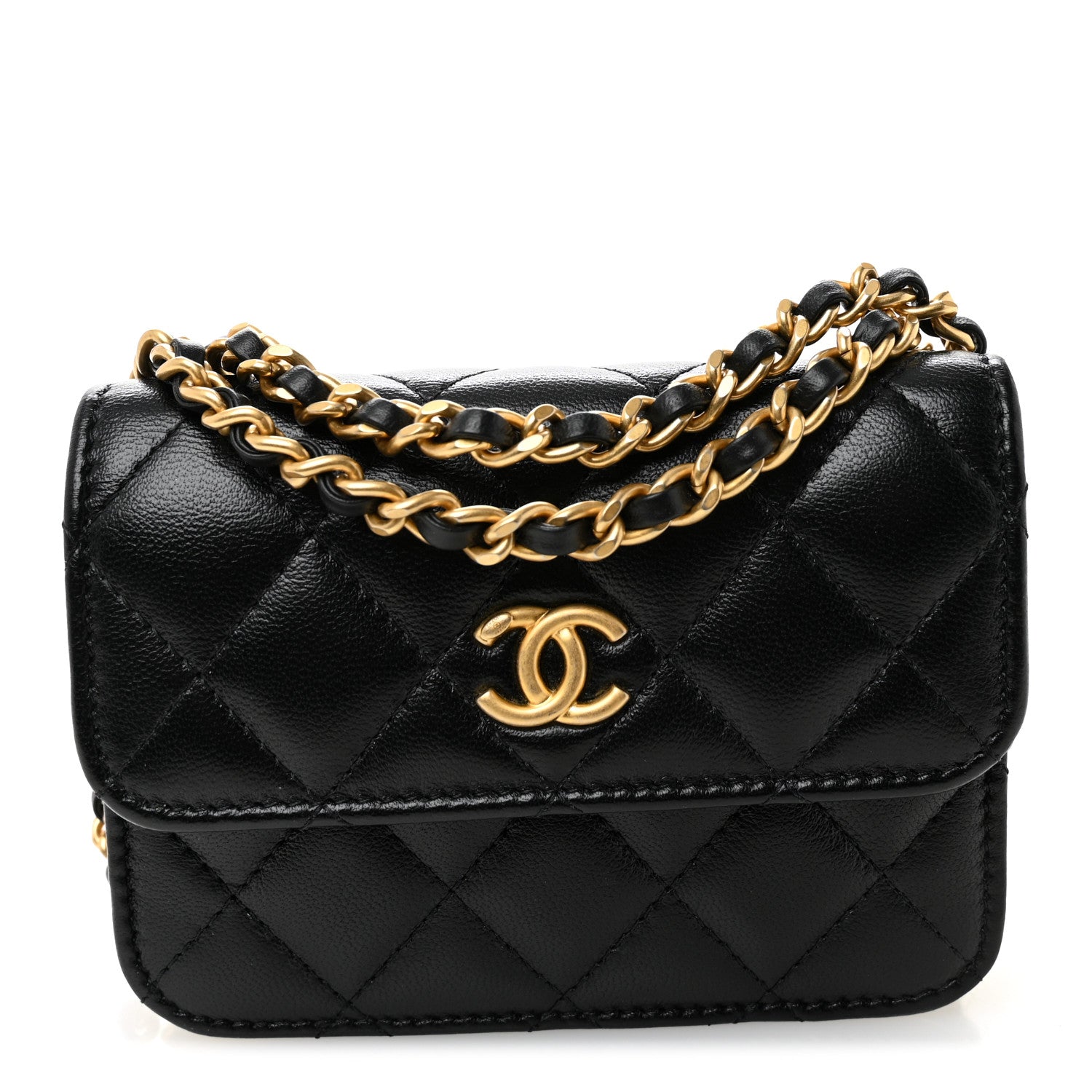 Chanel Lambskin Quilted Maxi Pearl Clutch With Chain Black 1781854