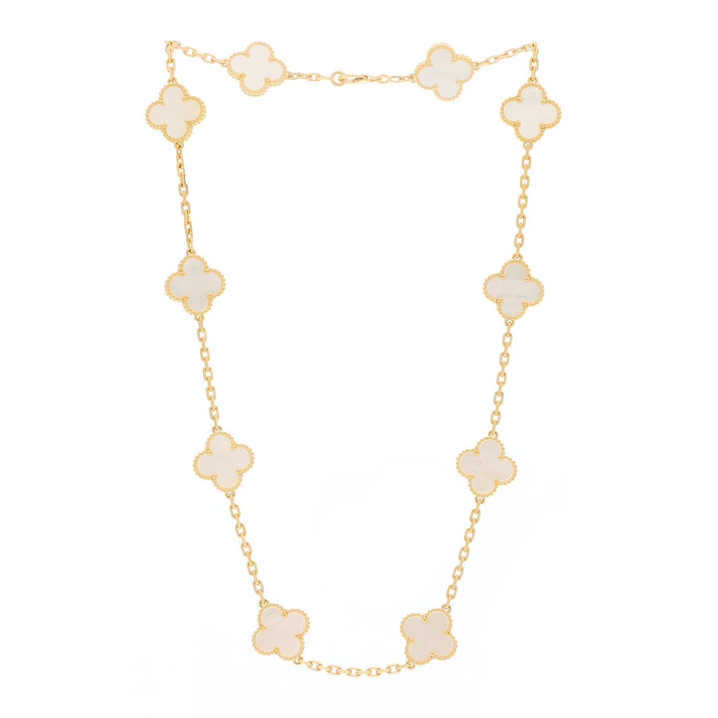 18K Yellow Gold Mother of Pearl 10 Motifs Vintage Alhambra Necklace