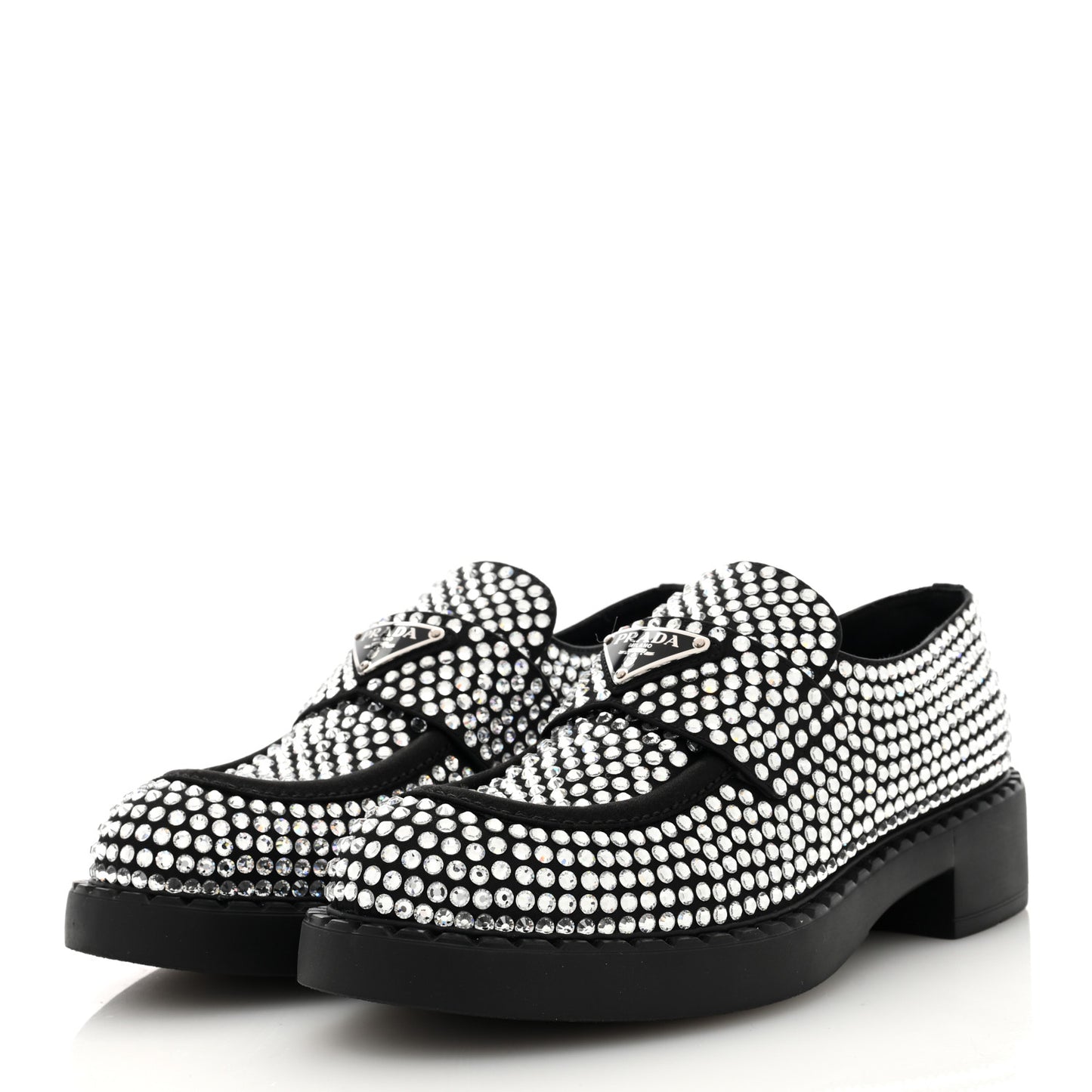 Satin Crystal Metal Triangle Logo 50mm Loafers 37.5 Cristal