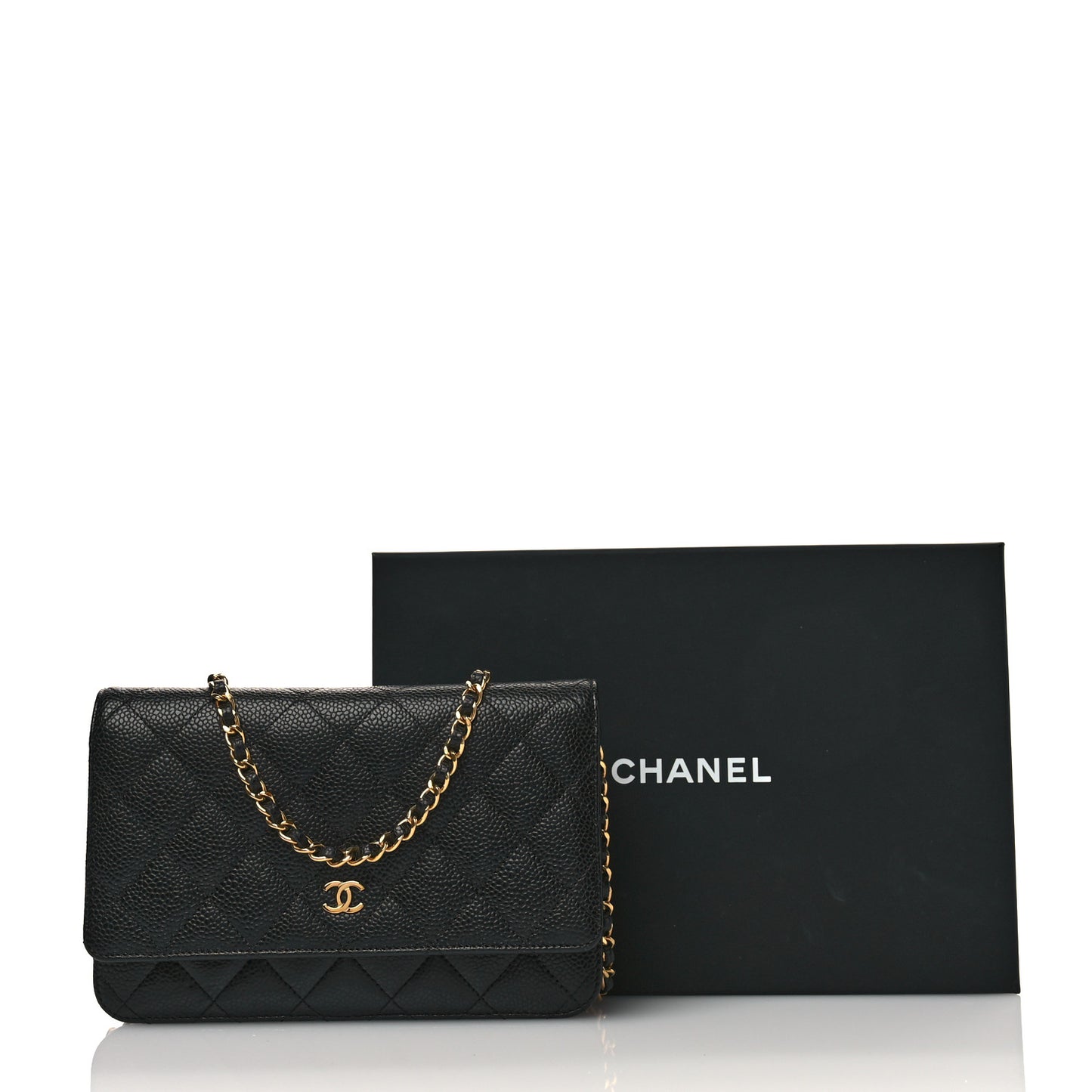 Caviar Quilted Wallet on Chain WOC Black