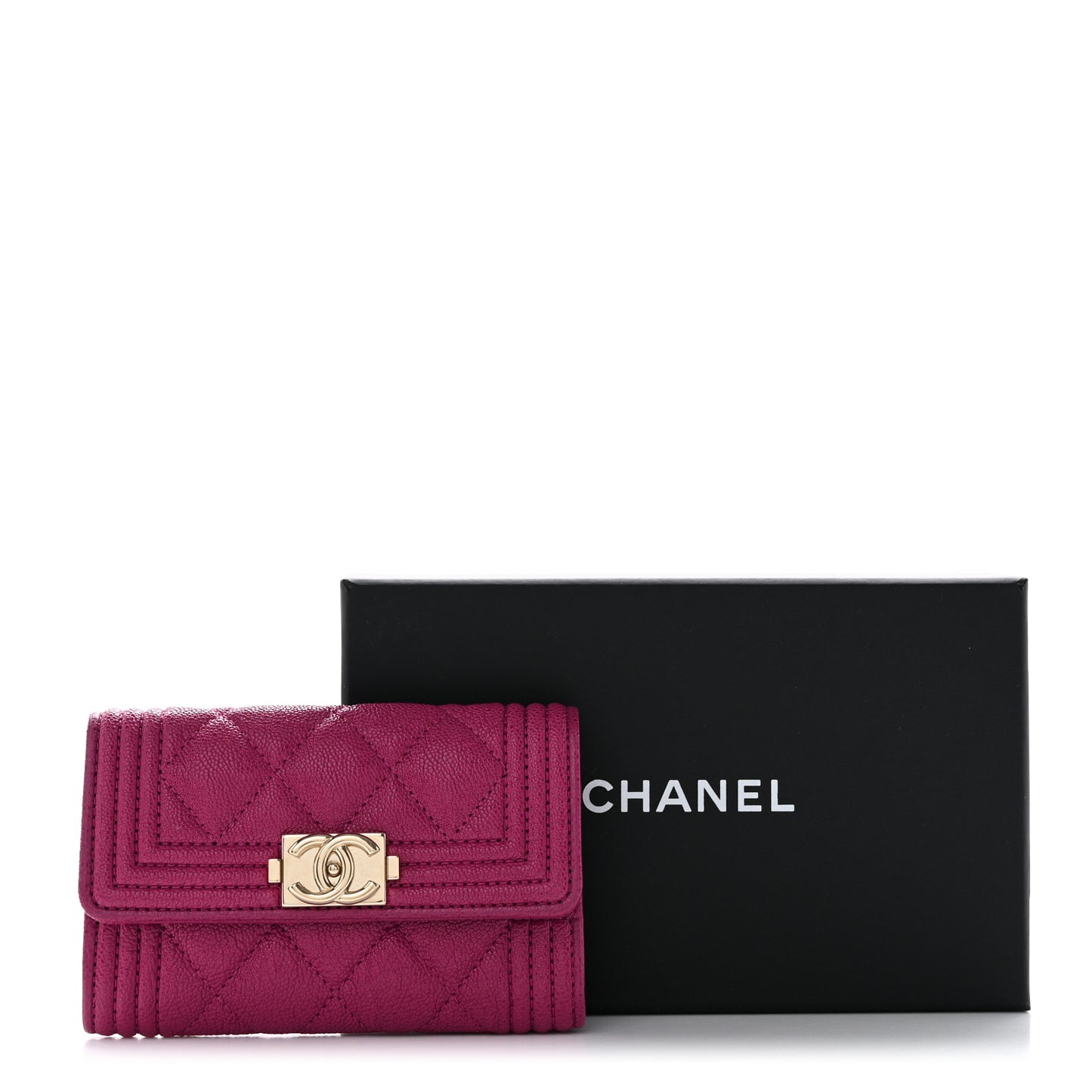 Caviar Quilted Boy Card Holder Wallet Fuchsia