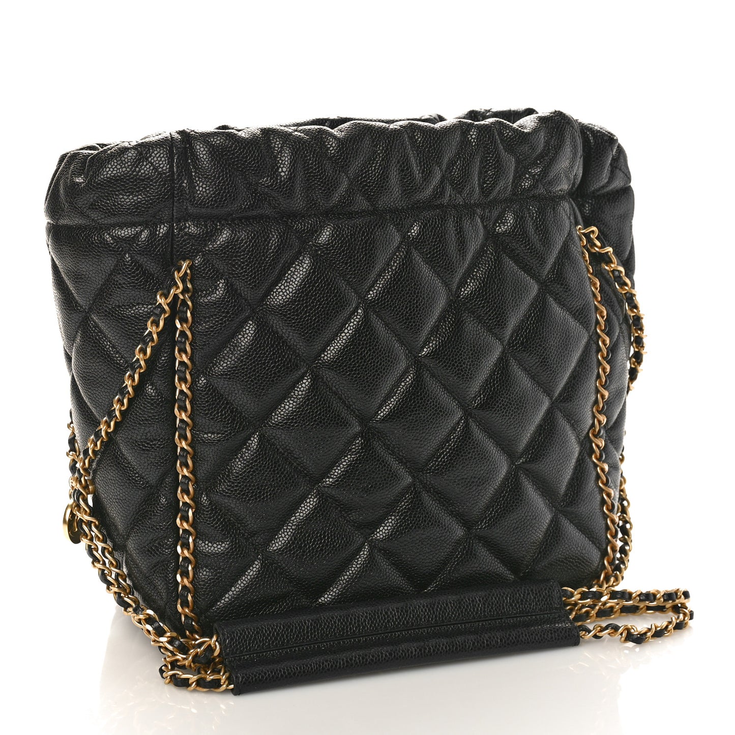 Caviar Quilted Chain Around Multi Chain Bucket Drawstring Bag Black
