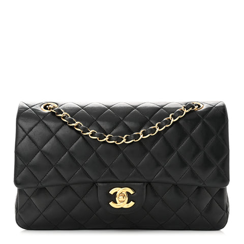 Lambskin Quilted Medium Double Flap Black