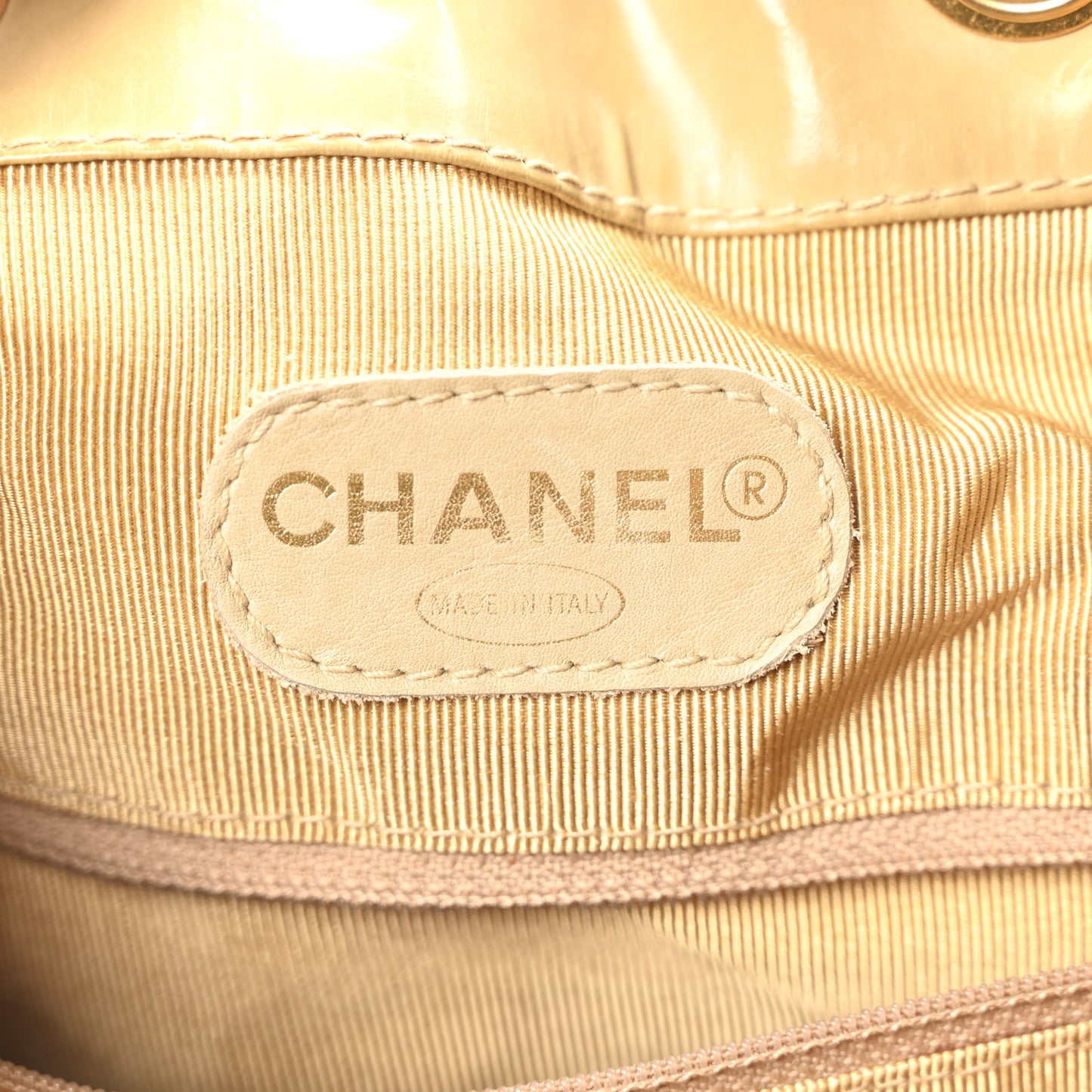 Vinyl Stitched XL Bucket Bag Beige