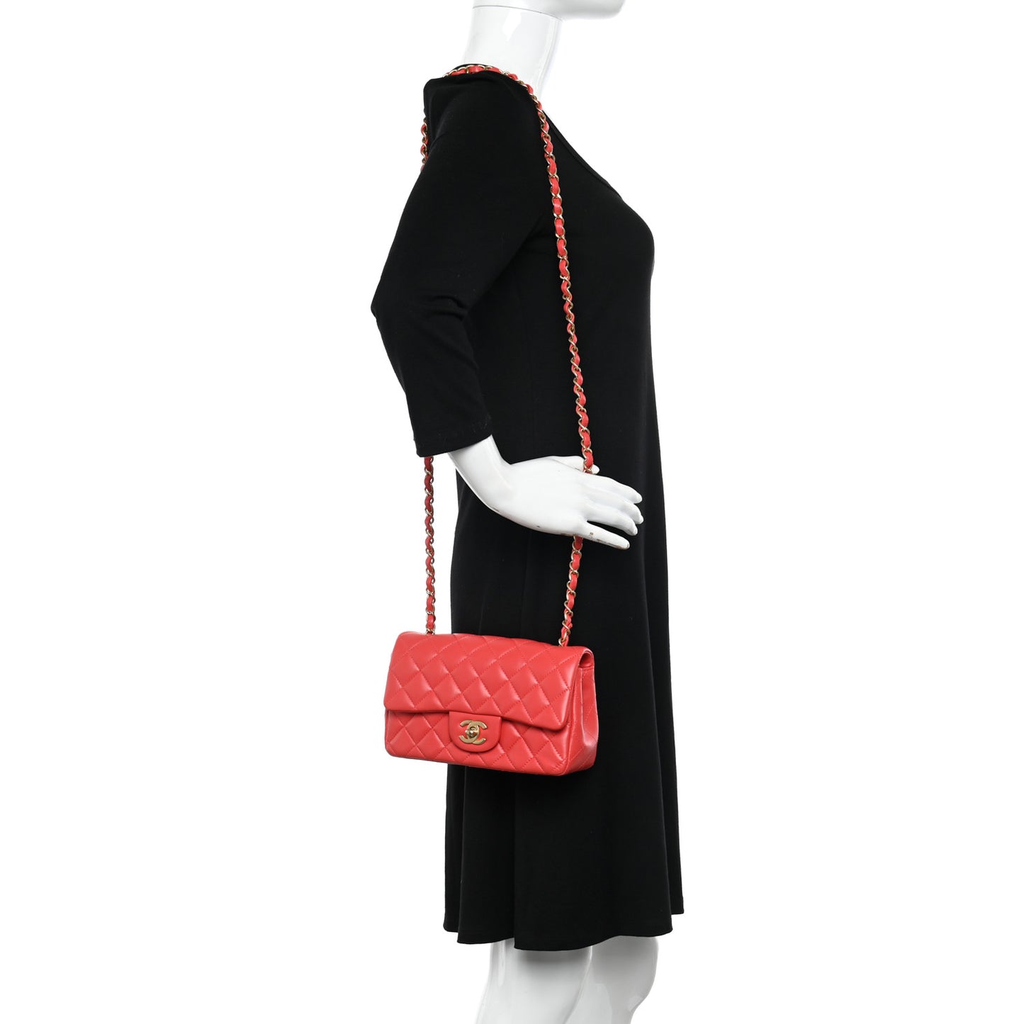Lambskin Quilted Mini Rectangular Flap Red