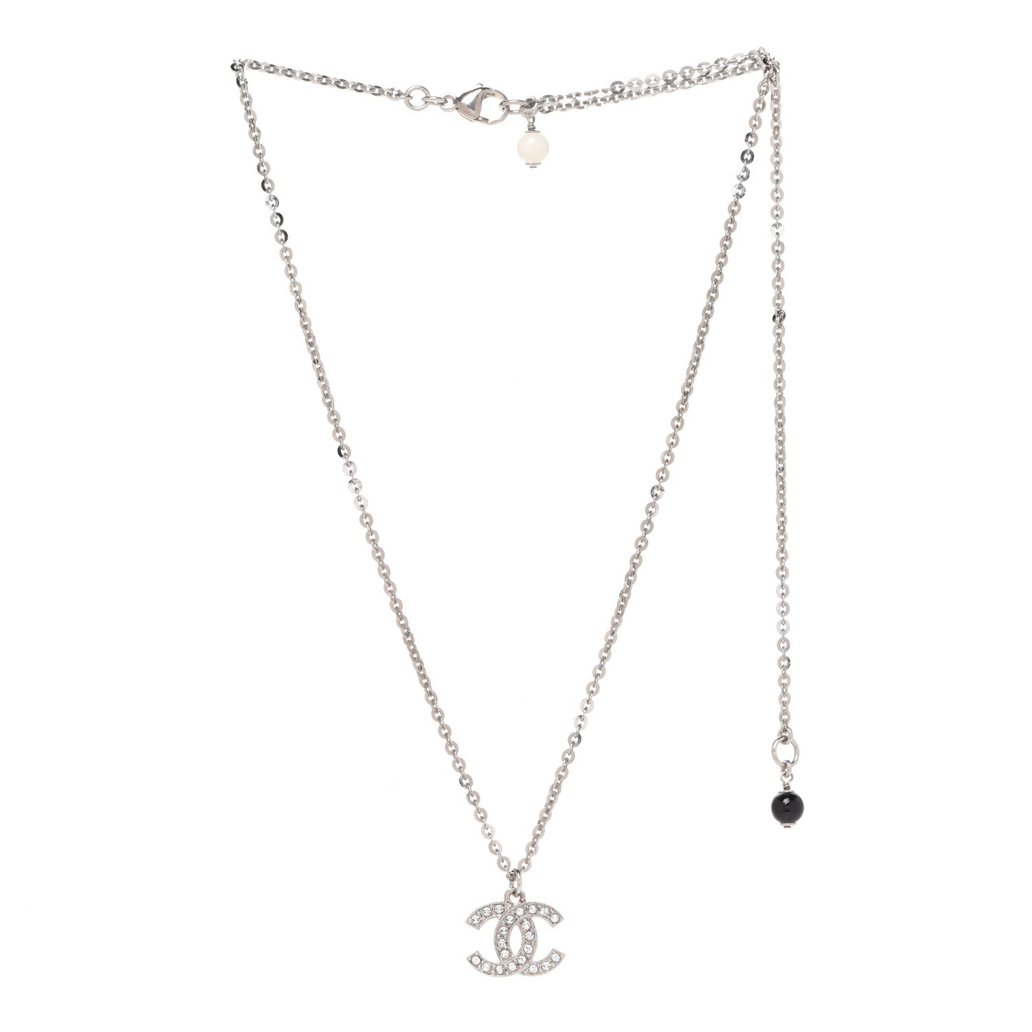 Crystal Pearl CC Pendant Necklace Silver Black