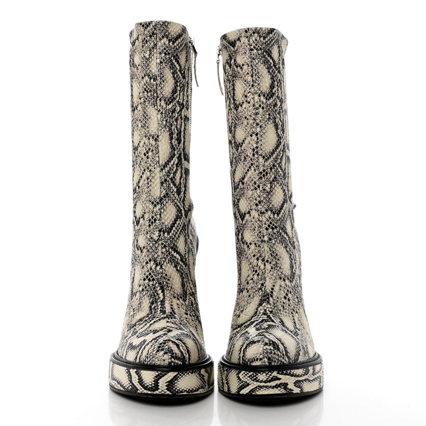 Calfskin Snakeskin Print Wedge Platform Booties 40 Grey