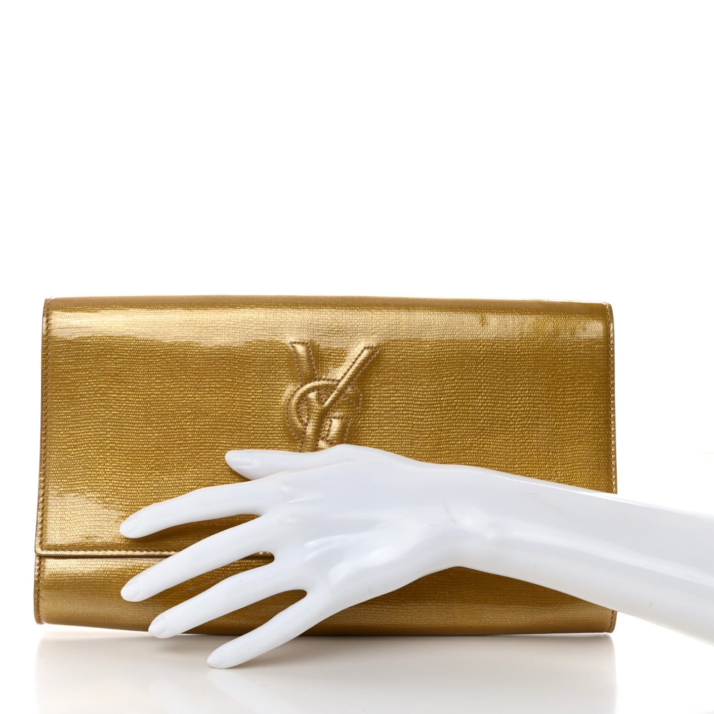 Textured Patent Calfskin Monogram Large Belle De Jour Clutch Gold