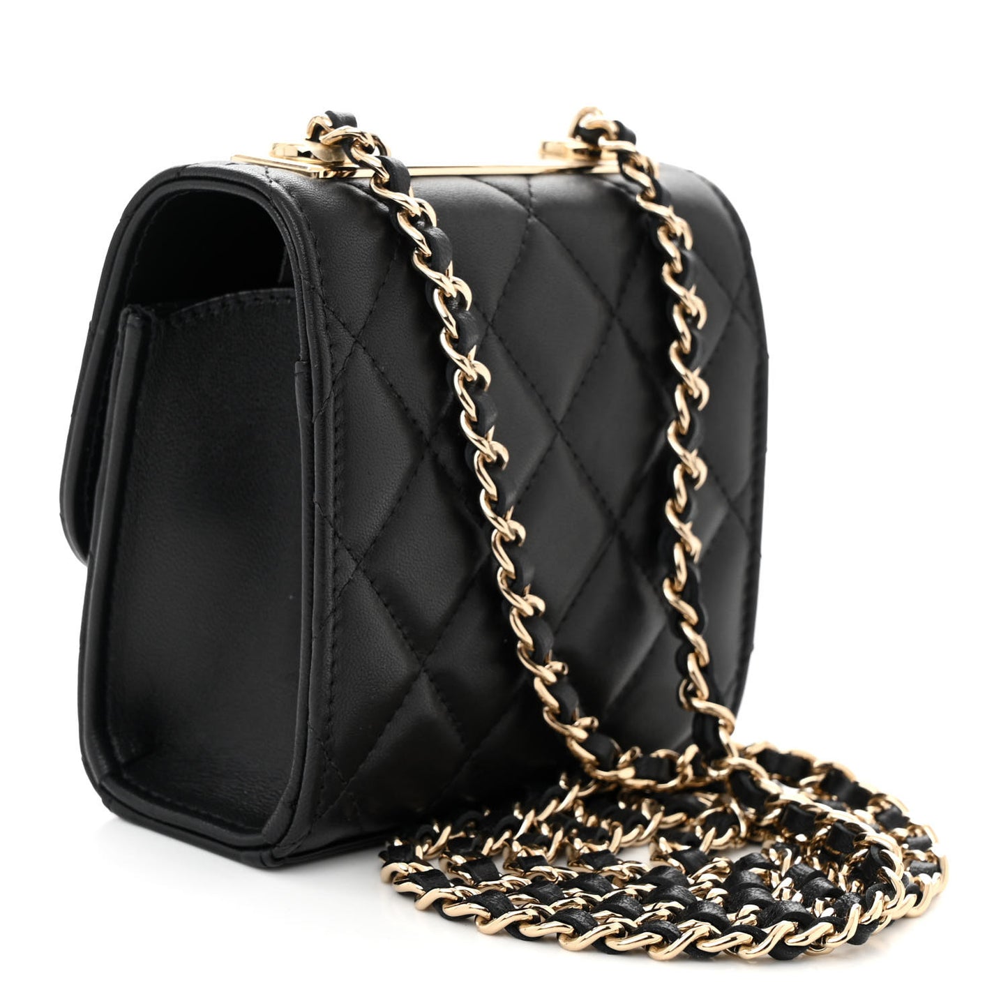 Lambskin Quilted Mini Trendy CC Chain Wallet Black