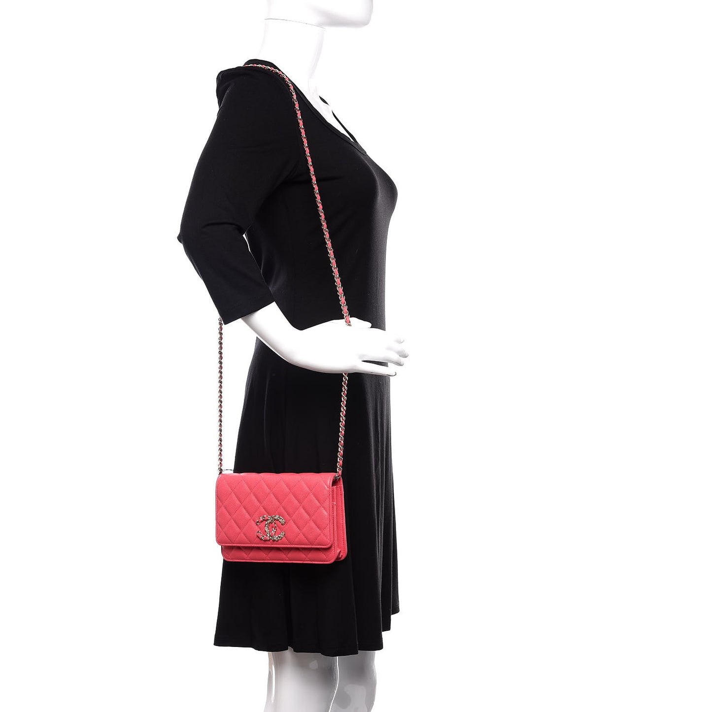 Caviar Quilted French New Wave Chain CC Wallet On Chain WOC Pink