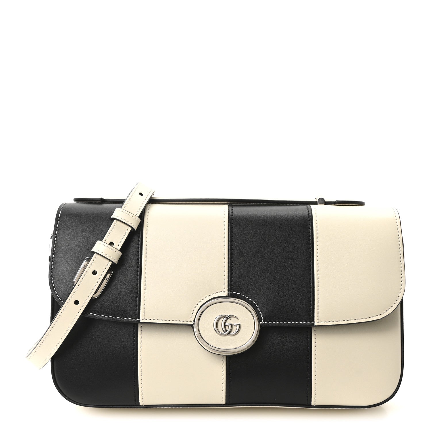 Gucci Senna Calfskin Lines Petite GG Top Handle Shoulder Bag Black