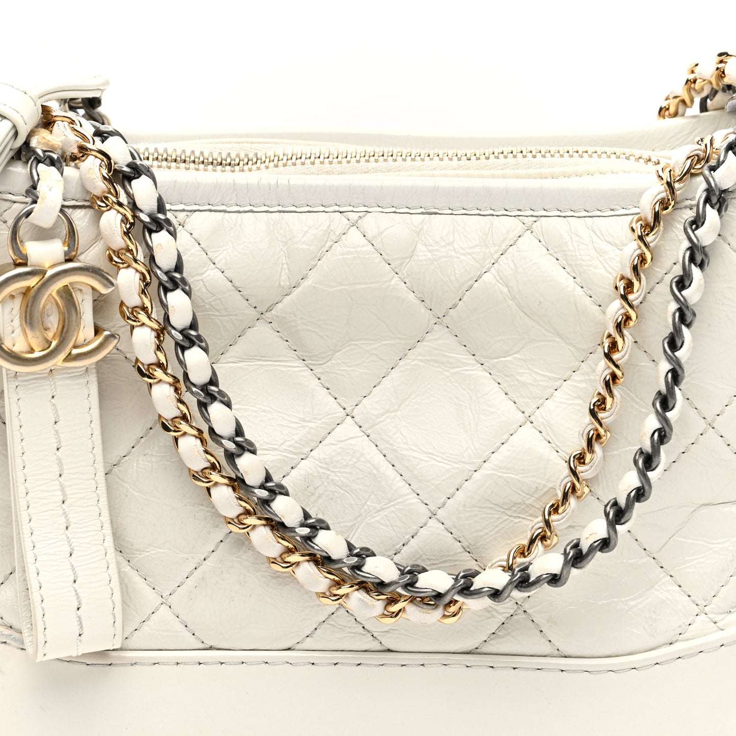 Aged Calfskin Quilted Small Gabrielle Hobo White