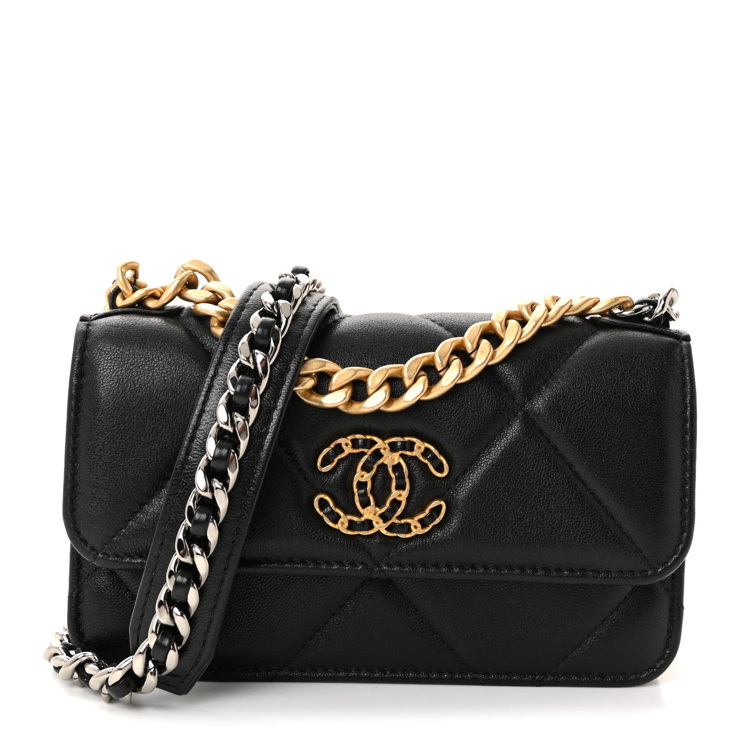 Chanel Lambskin Quilted Chanel 19 Clutch With Chain Black 1804039