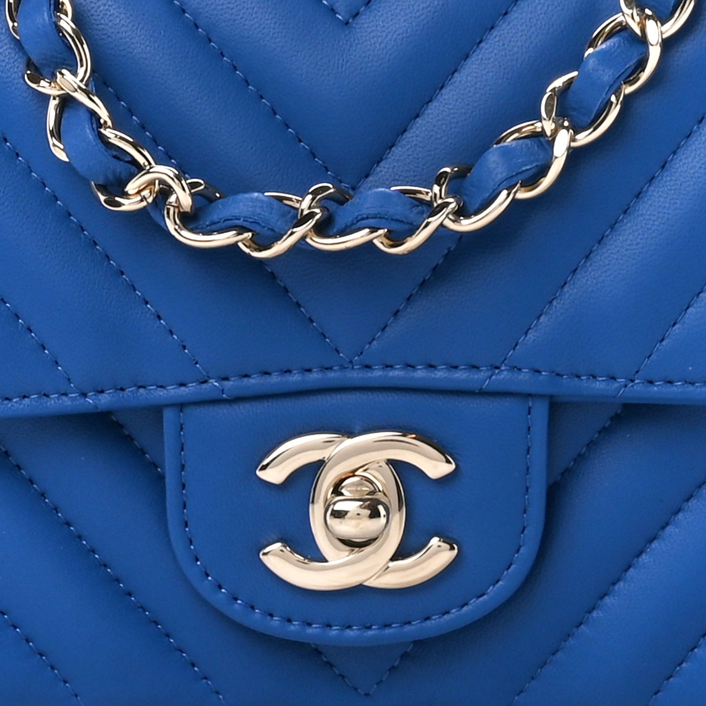 Lambskin Chevron Quilted Mini Rectangular Flap Blue