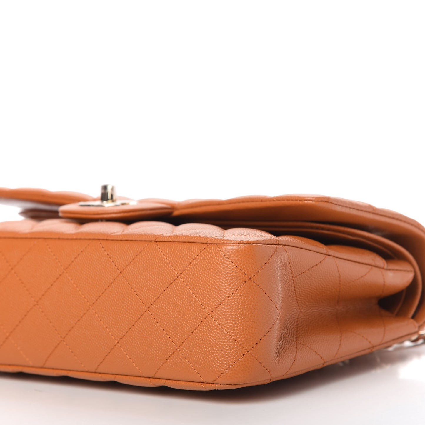 Caviar Quilted Medium Double Flap Light Brown
