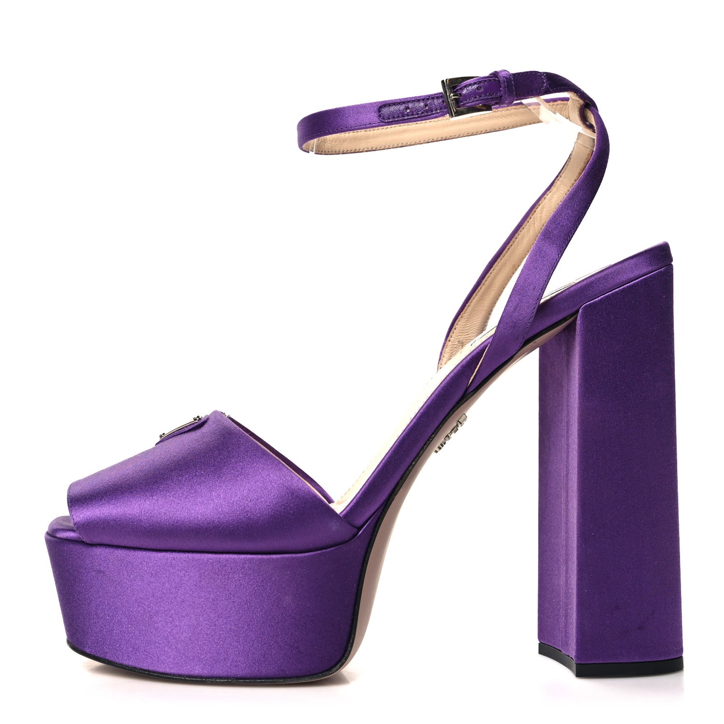 Satin Metal Triangle Logo Ankle Strap 40/135mm Platform Sandals 41 Viola