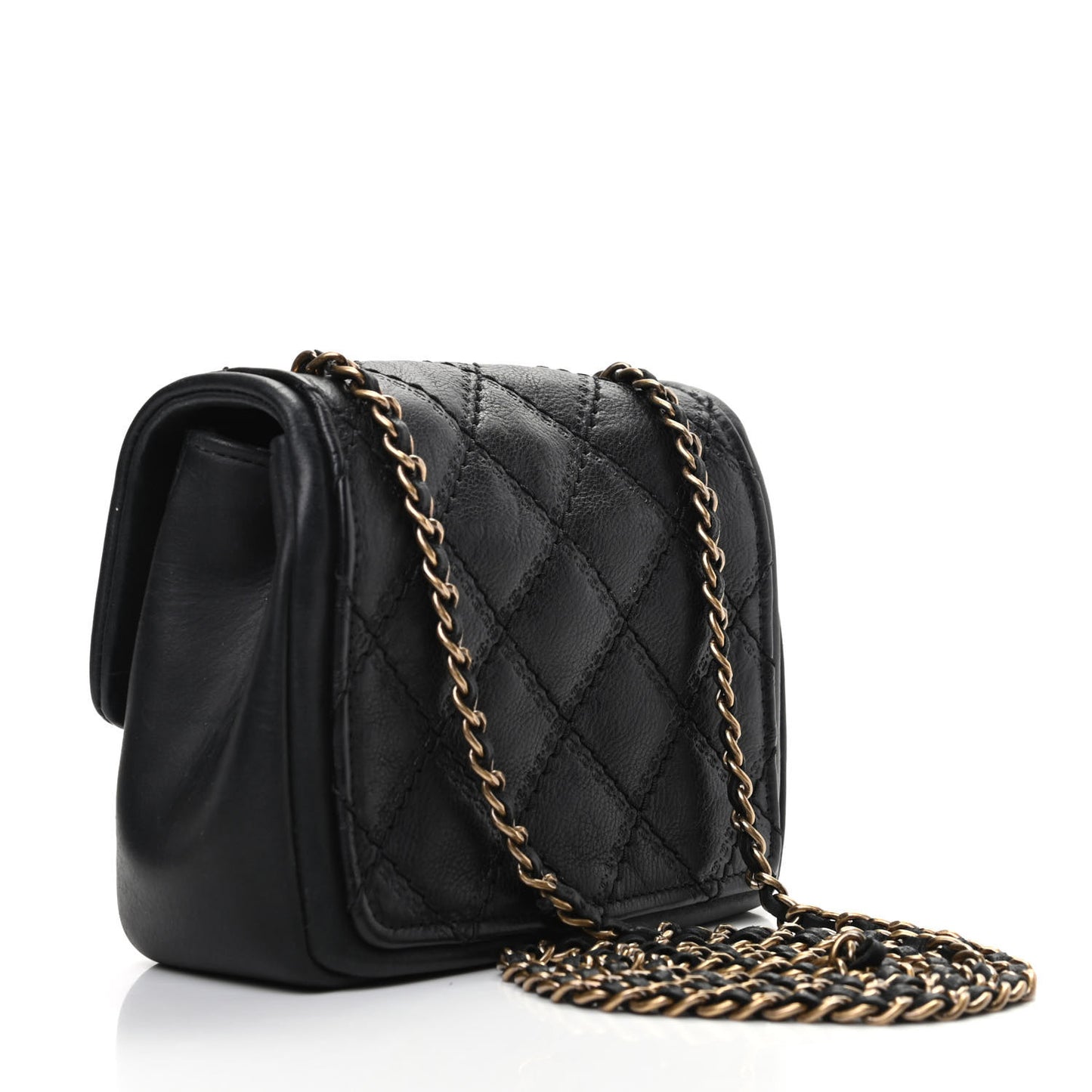 Calfskin Quilted Sheriff's Star Mini Square Flap Black
