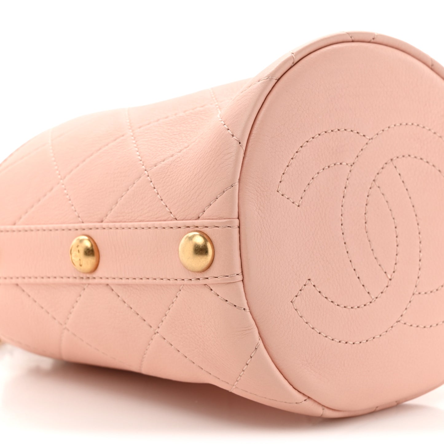 Calfskin Tweed Small CC Chain Bucket Drawstring Bag Light Pink