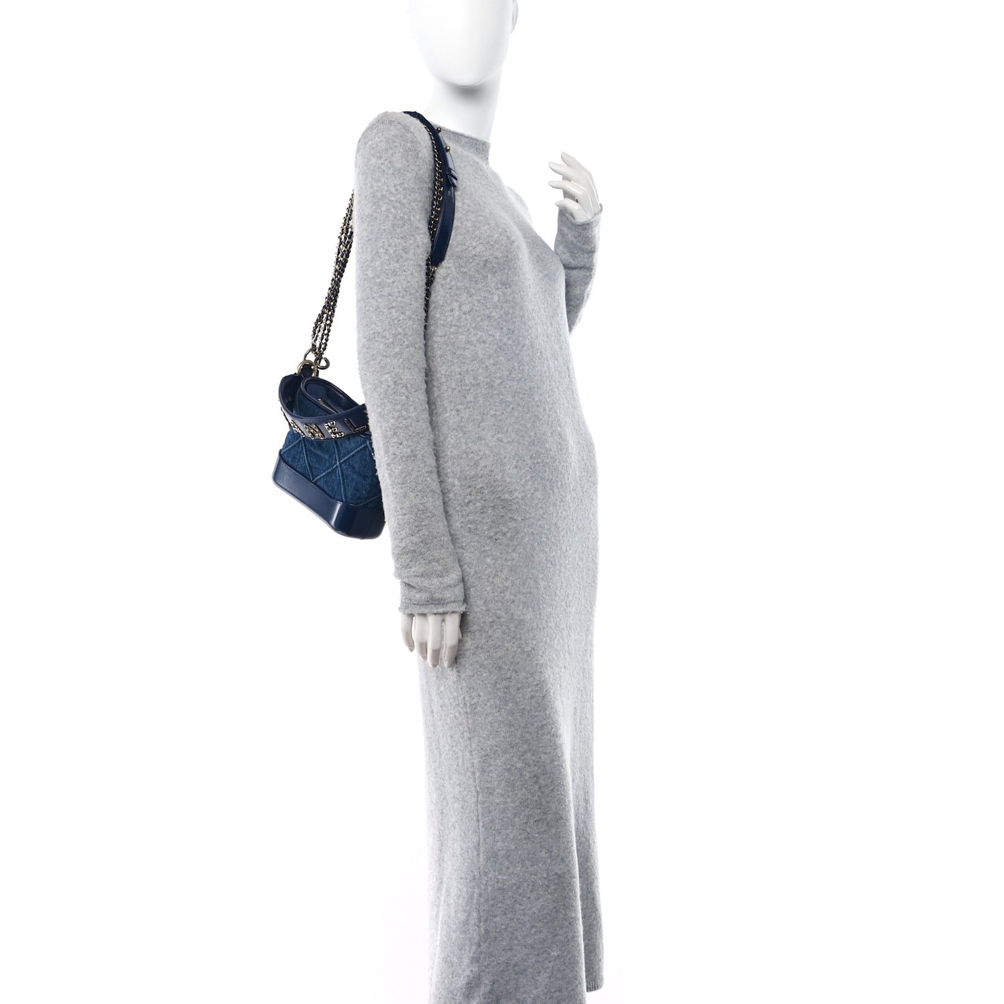 Denim Calfskin Quilted Small Gabrielle Logo Hobo Blue