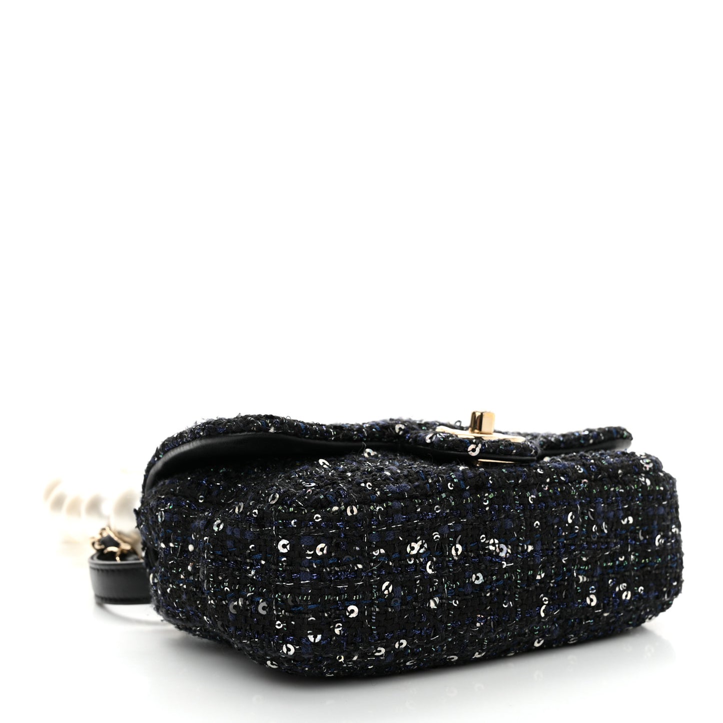 Tweed Mini Pearl Handle Flap Black Ecru