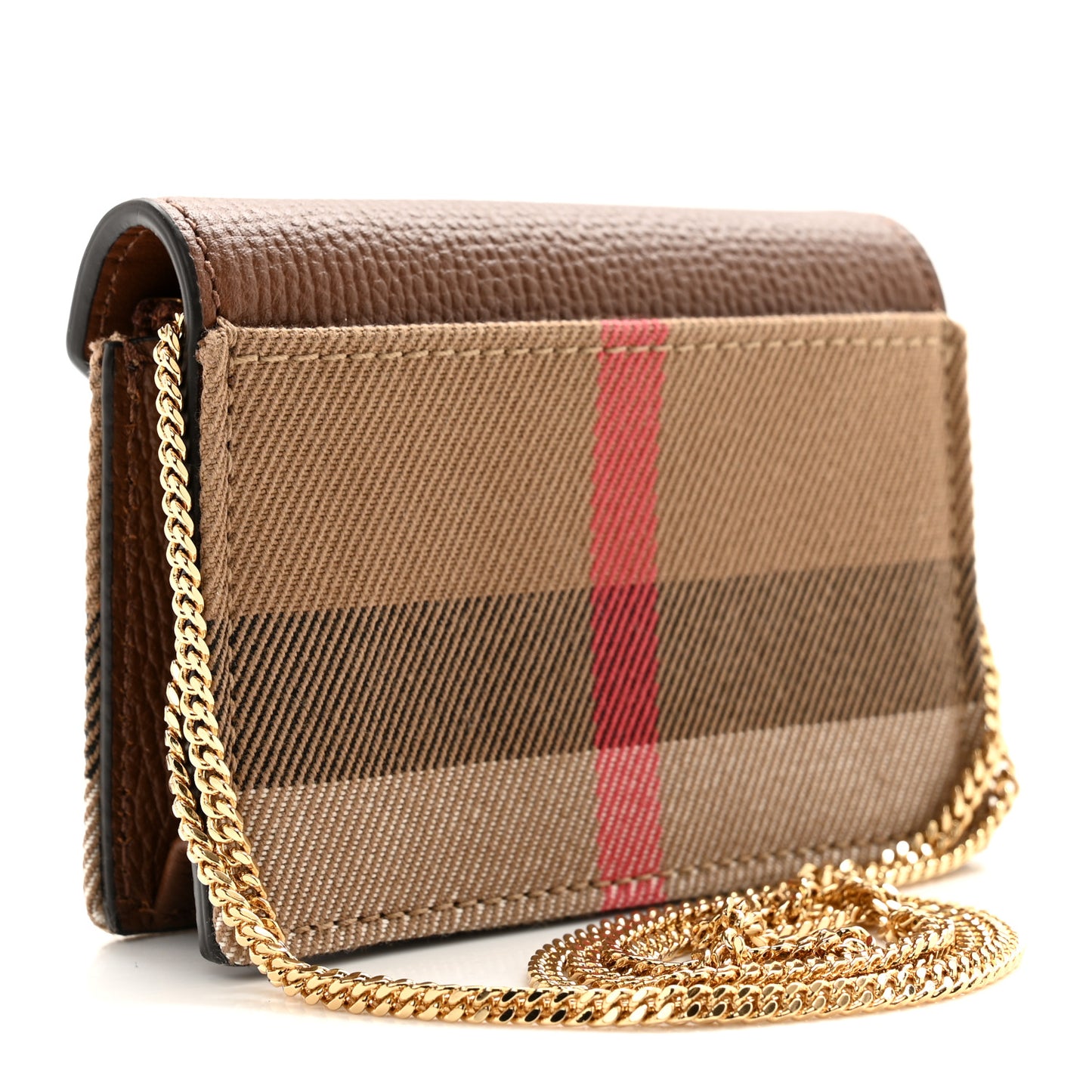 Grainy Calfskin Vintage Check Jade Card Case On Chain Tan