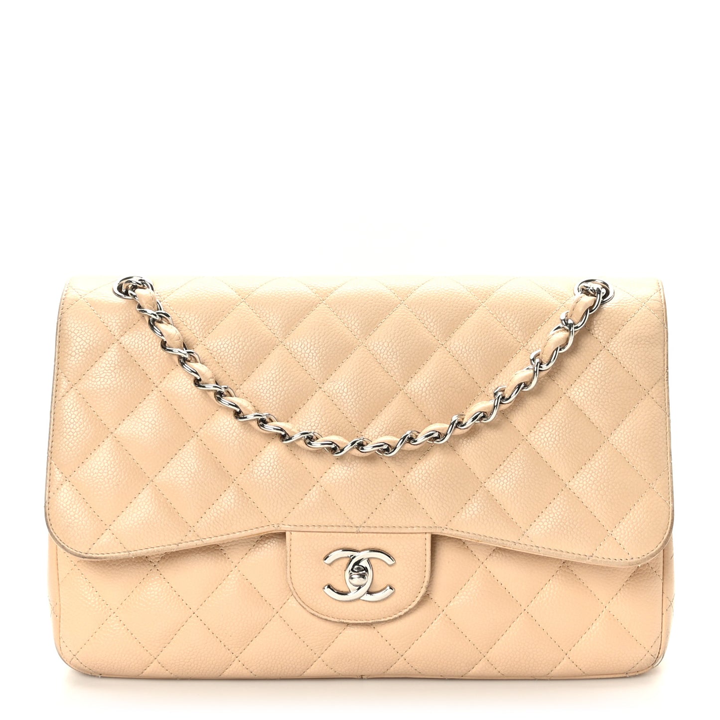 Caviar Quilted Jumbo Double Flap Beige