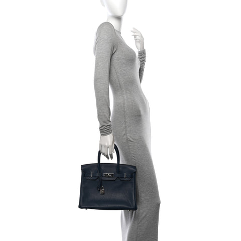 Taurillon Clemence Verso Birkin 30 Bleu De Prusse Bleu Izmir