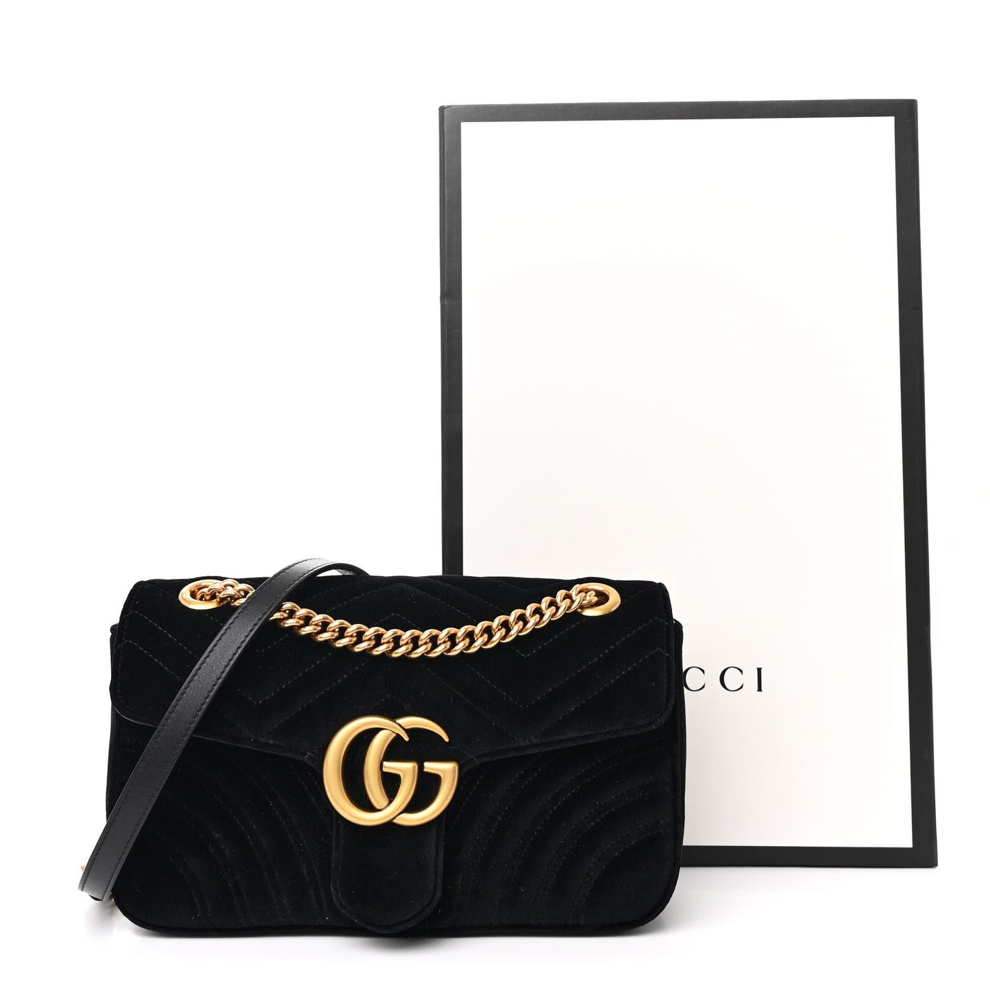 Velvet Matelasse Small GG Marmont Shoulder Bag Black