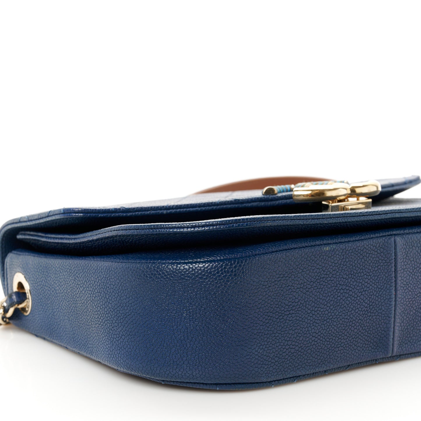 Grained Calfskin Quilted Medium Cuba Top Handle Flap Blue