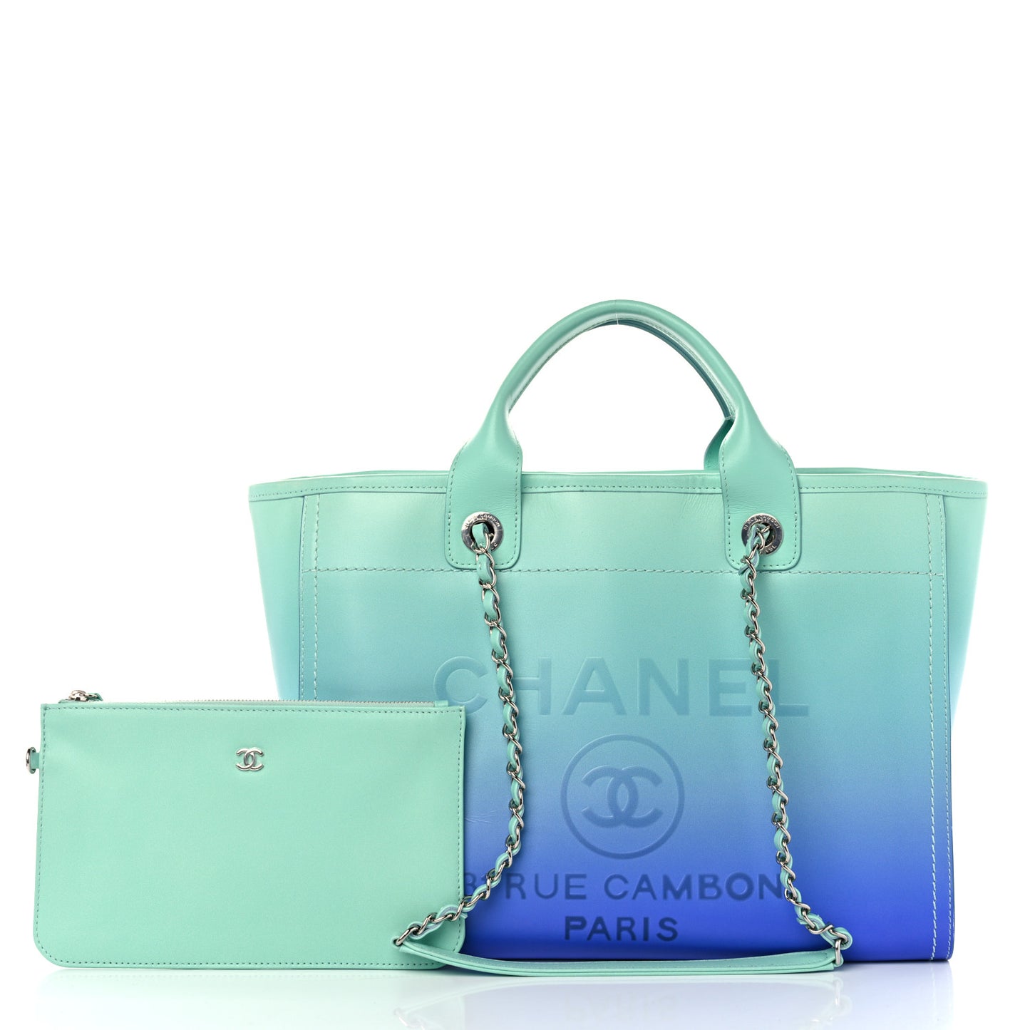 Shaded Calfskin Small Deauville Tote Light Green Turquoise Purple