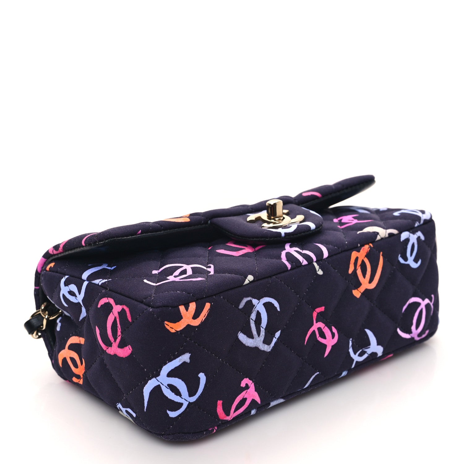 Chanel Jersey Quilted Mini Rectangular Flap Navy Blue Multicolor 4 of 12