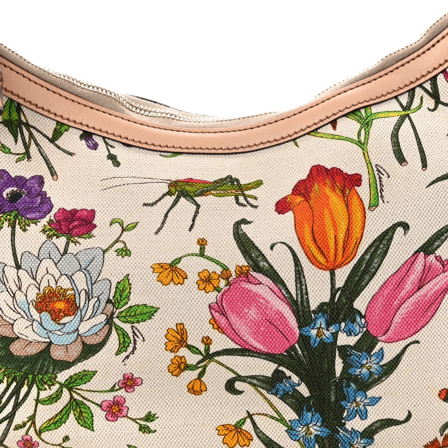 Canvas Floral Flora Bamboo Ring Hobo White