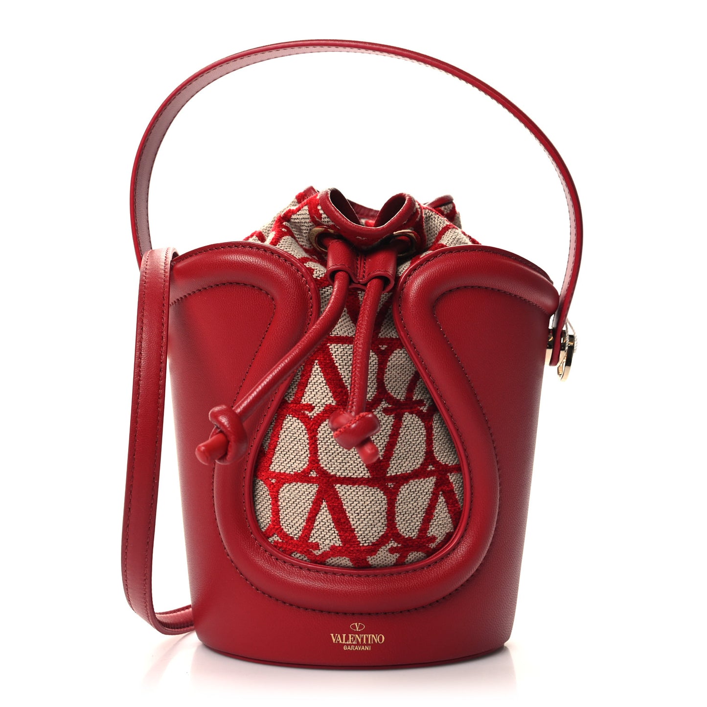 Toile Iconographe Nappa Le Cinquième Bucket Bag Naturale Rosso Valentino