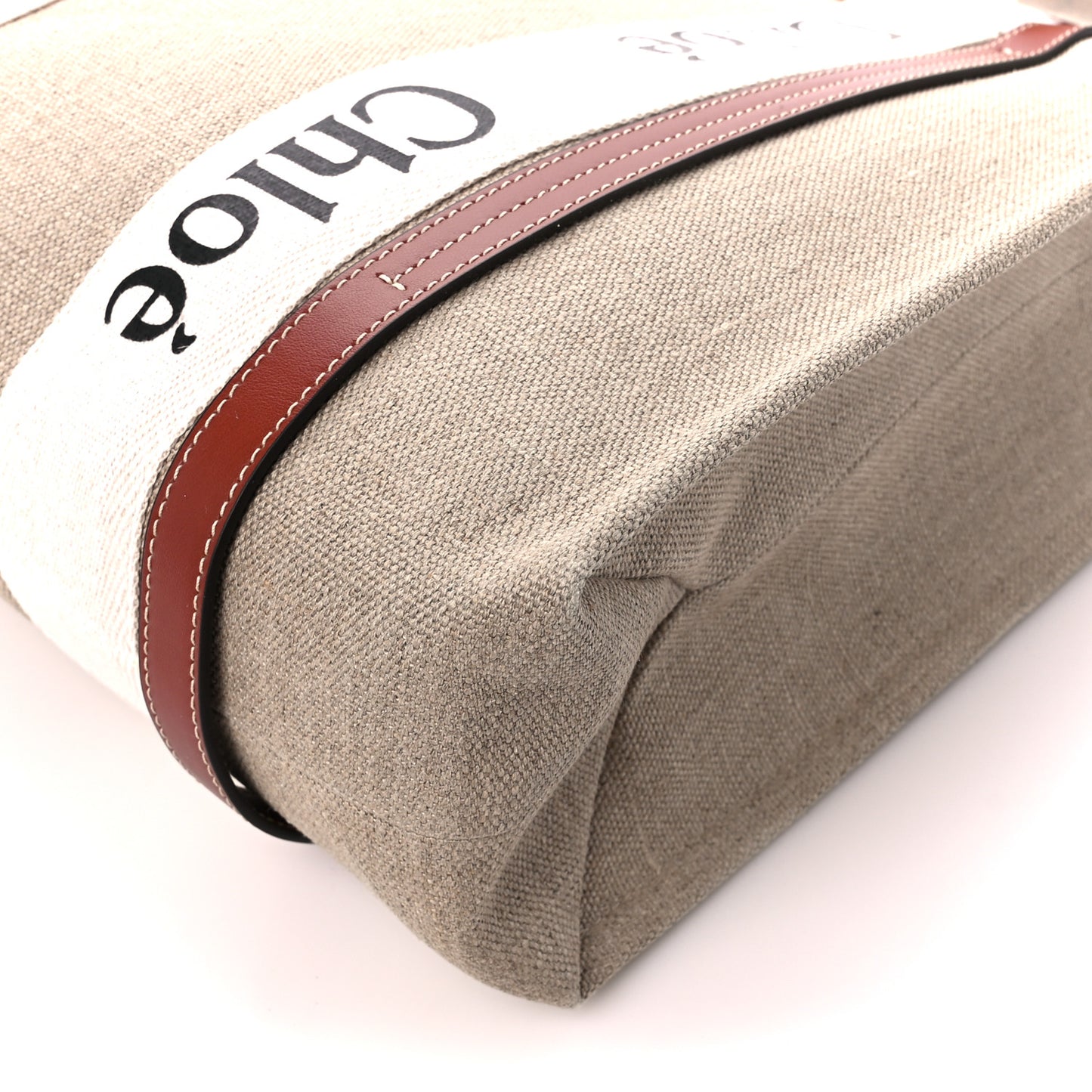 Linen Calfskin Medium Woody Ribbon Tote White Brown