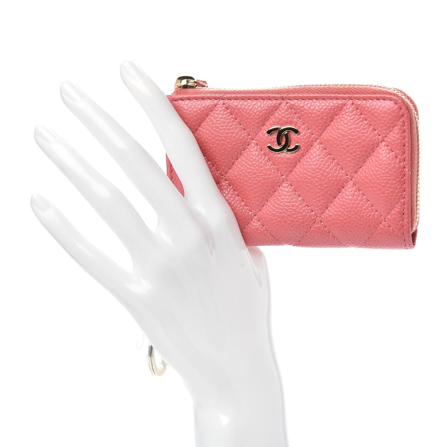Metallic Caviar Quilted Key Holder Case Pink