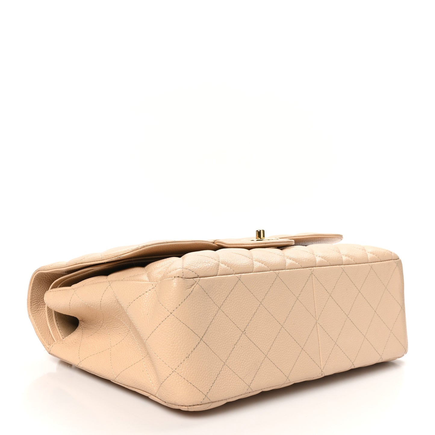 Caviar Quilted Jumbo Double Flap Light Beige