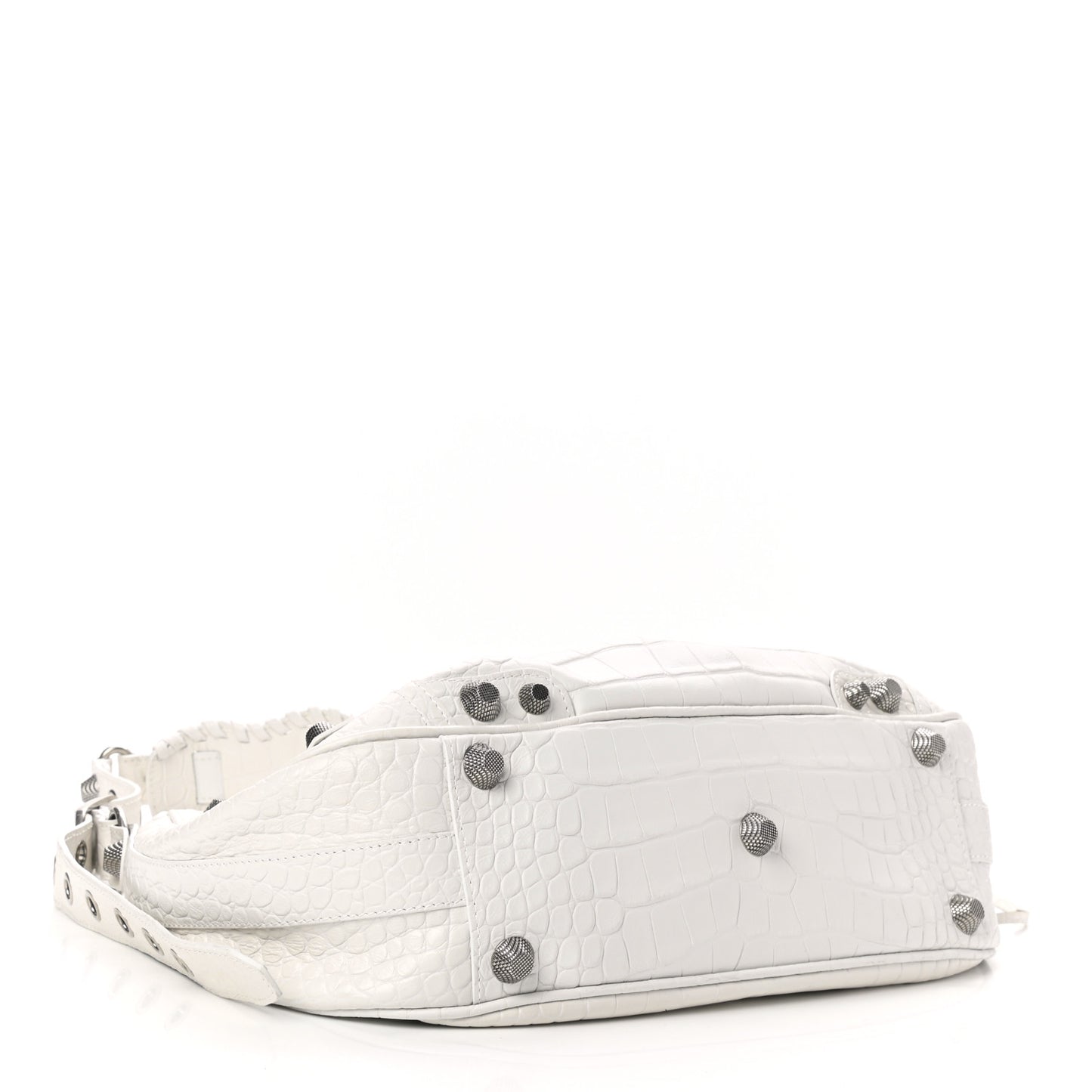 Extra Supple Calfskin Crocodile Embossed Medium Le Cagole Shoulder Bag White