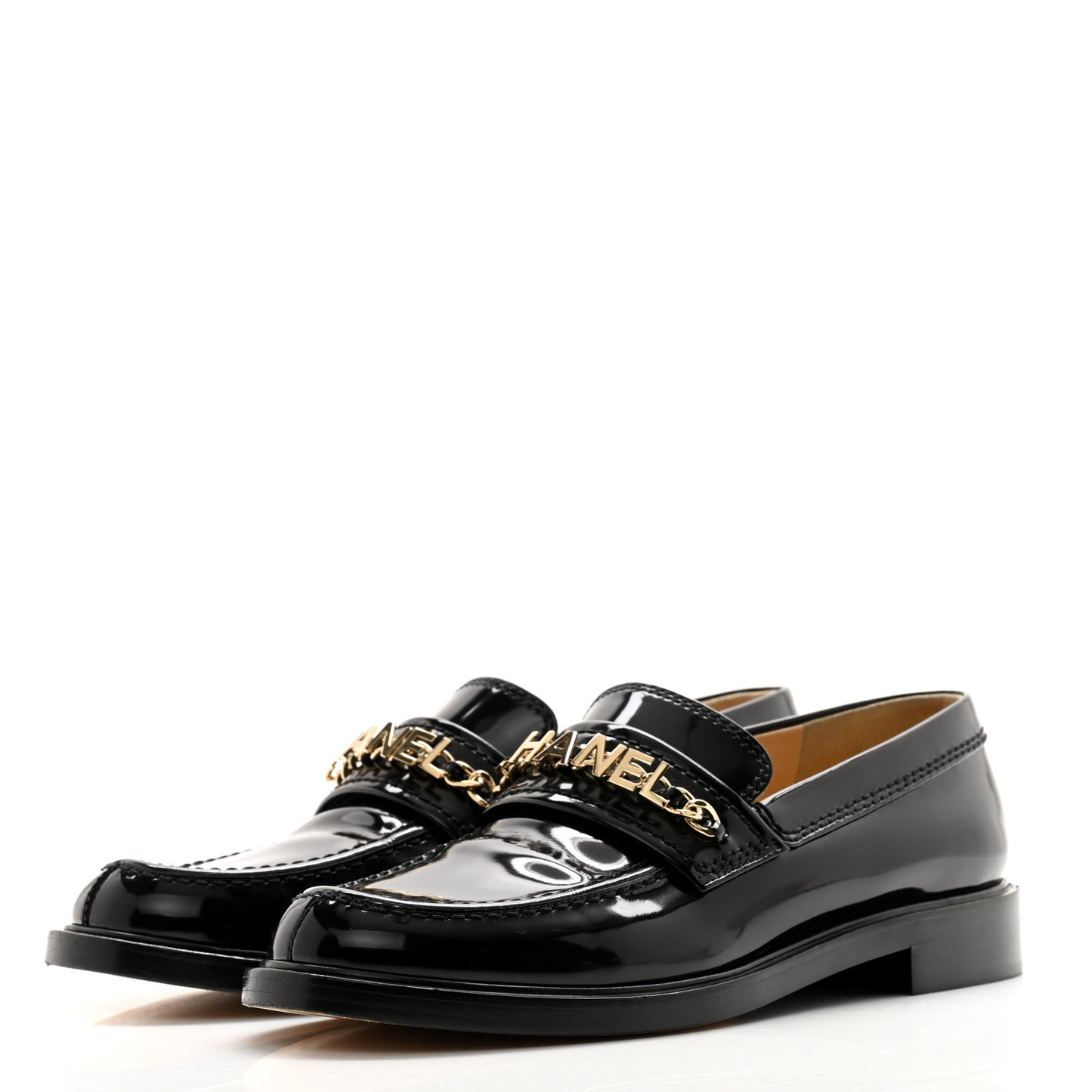 Shiny Calfskin Logo Loafers 39 Black