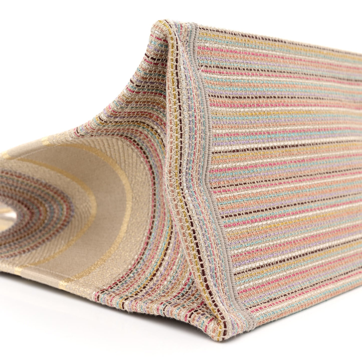 Canvas Embroidered Medium Stripes Book Tote Beige Multicolor