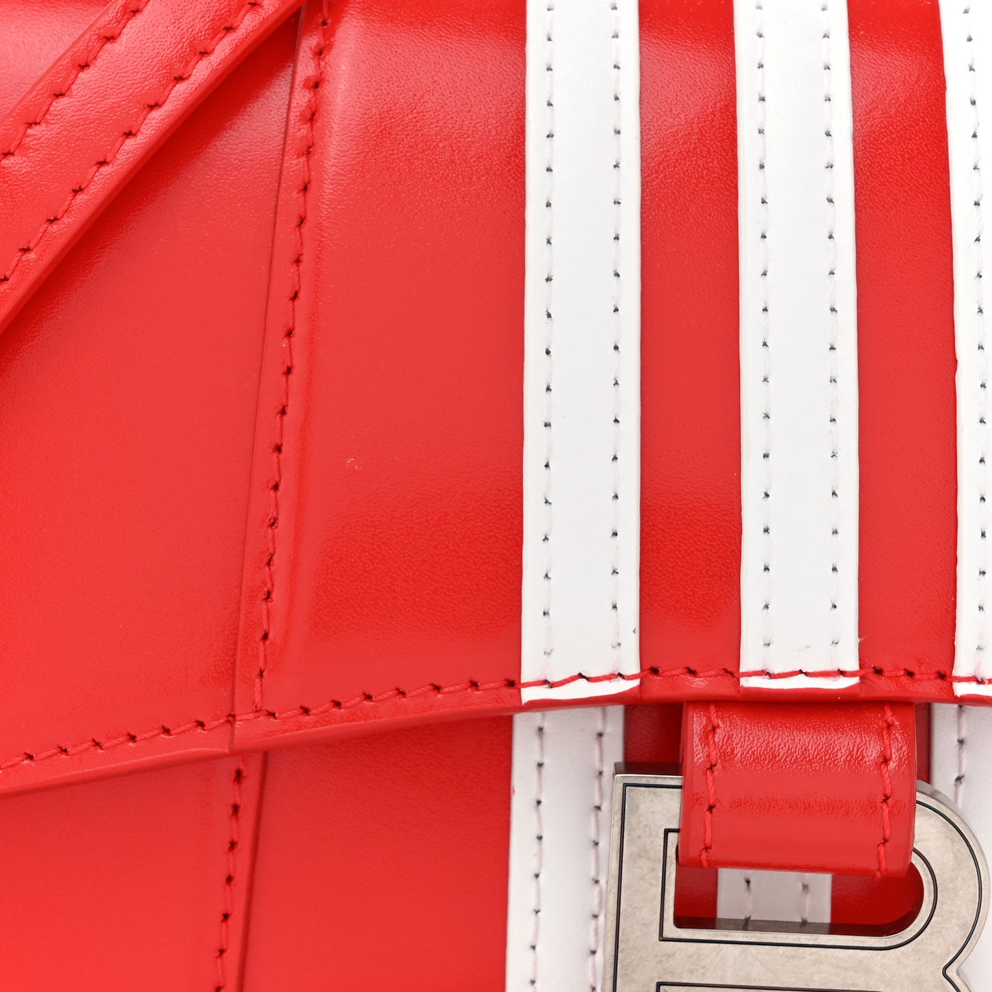 X ADIDAS Shiny Box Calfskin Hourglass Top Handle Bag XS Bright Red