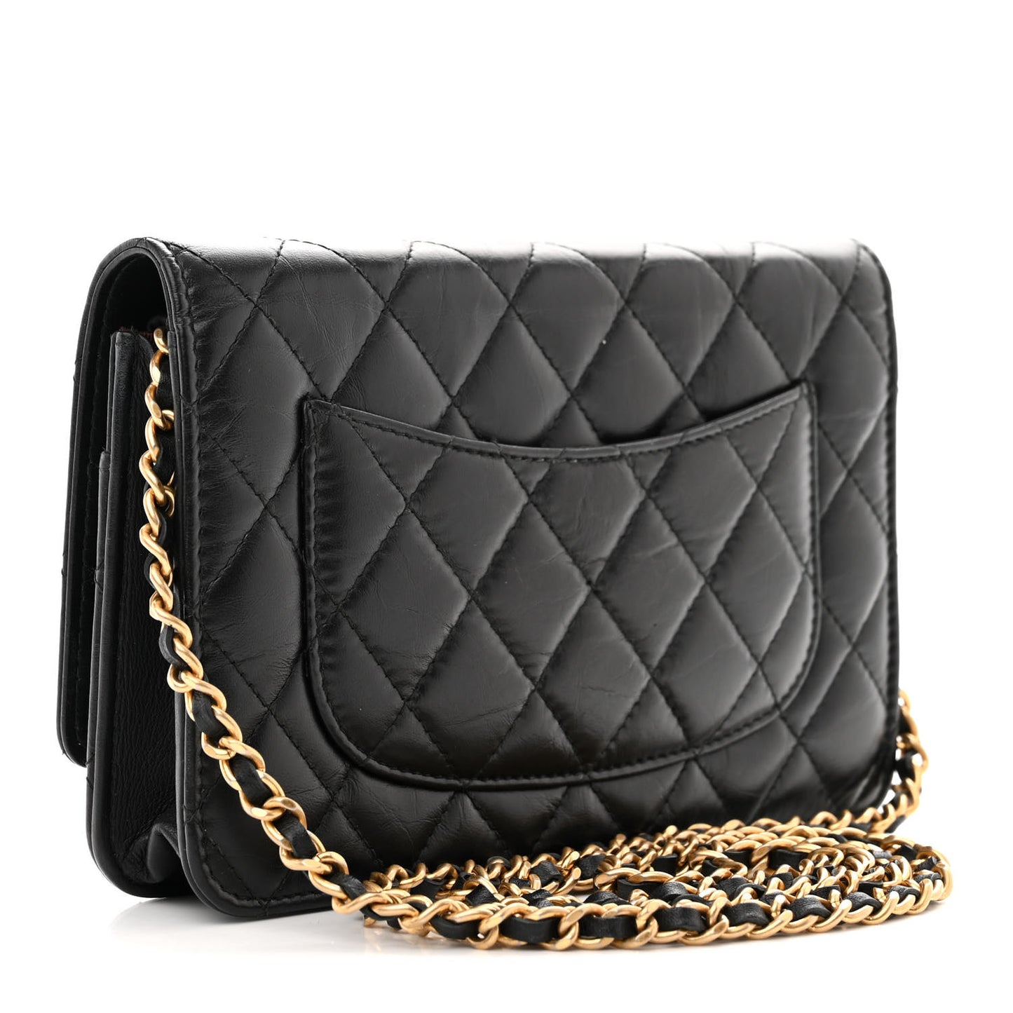 Aged Calfskin Quilted Lucky Charms 2.55 Reissue Wallet On Chain WOC Black