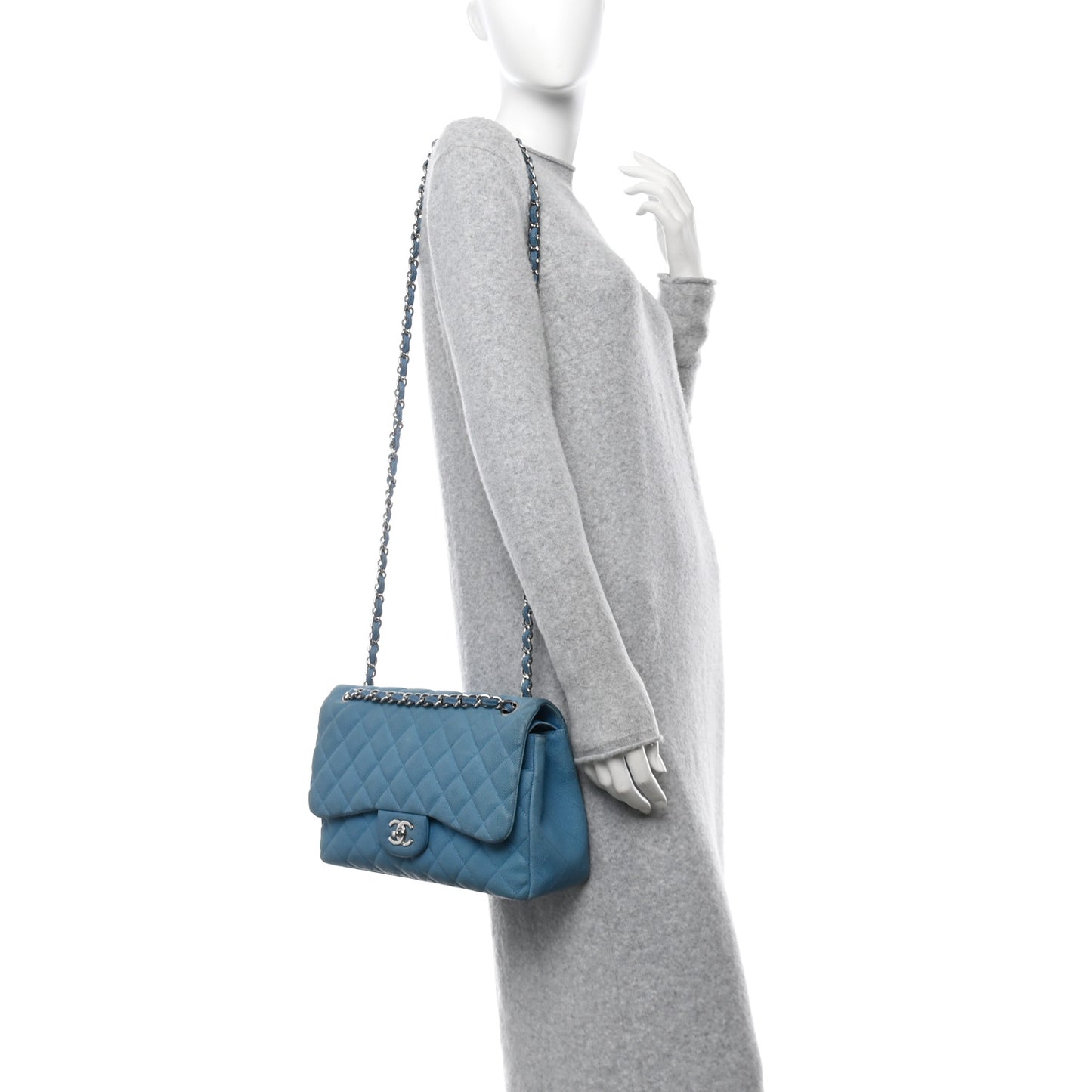 Iridescent Caviar Quilted Jumbo Double Flap Blue