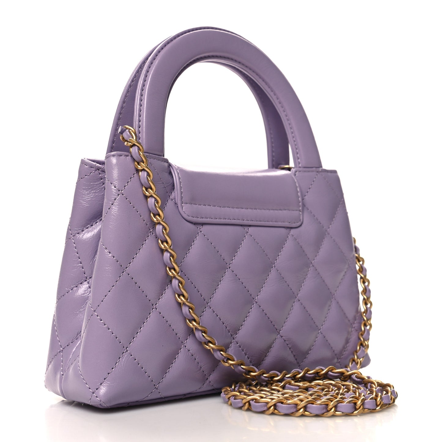 Shiny Aged Calfskin Quilted Nano Kelly Shopper Lilac