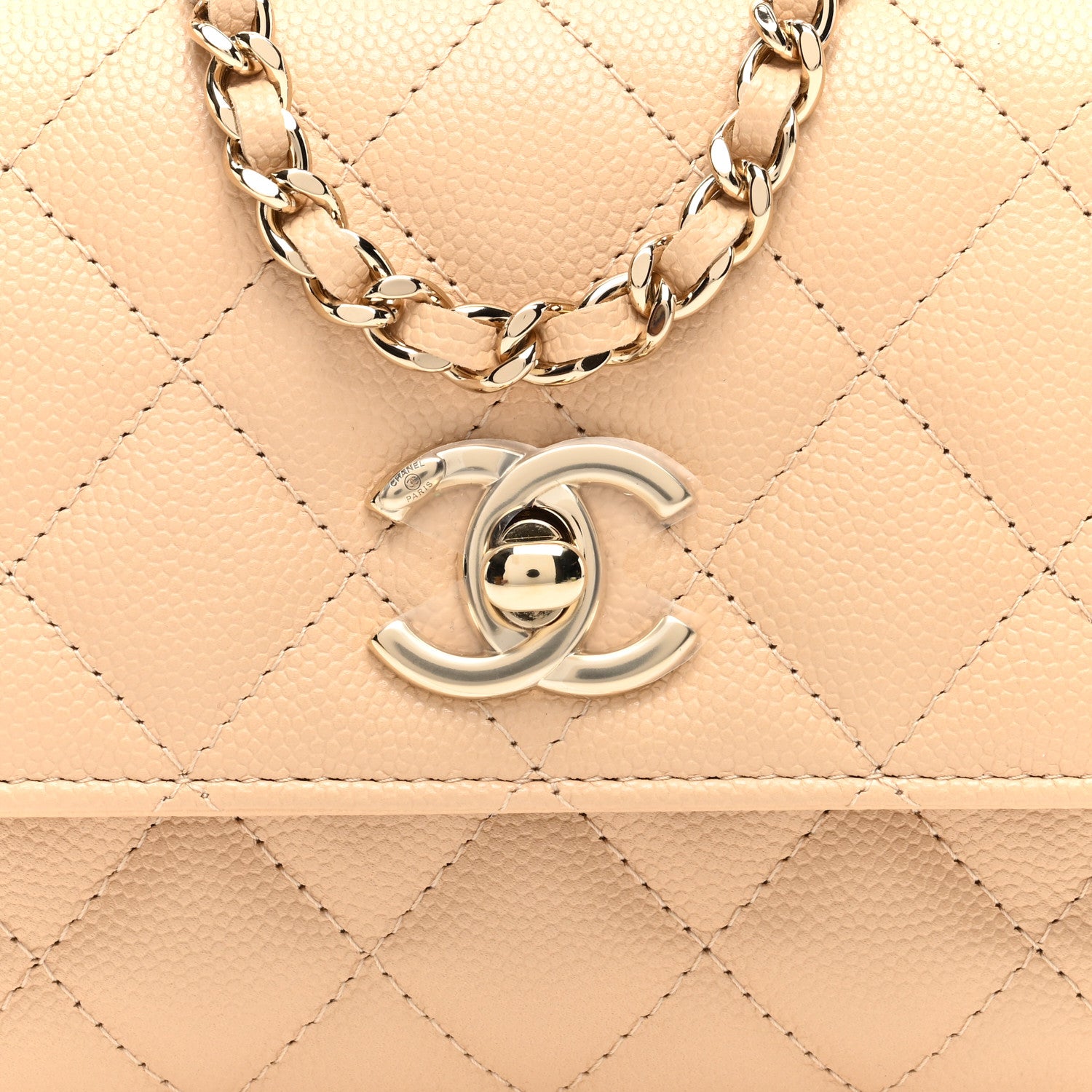Chanel Caviar Quilted Coco Handle Clutch With Chain Beige 8 of 11
