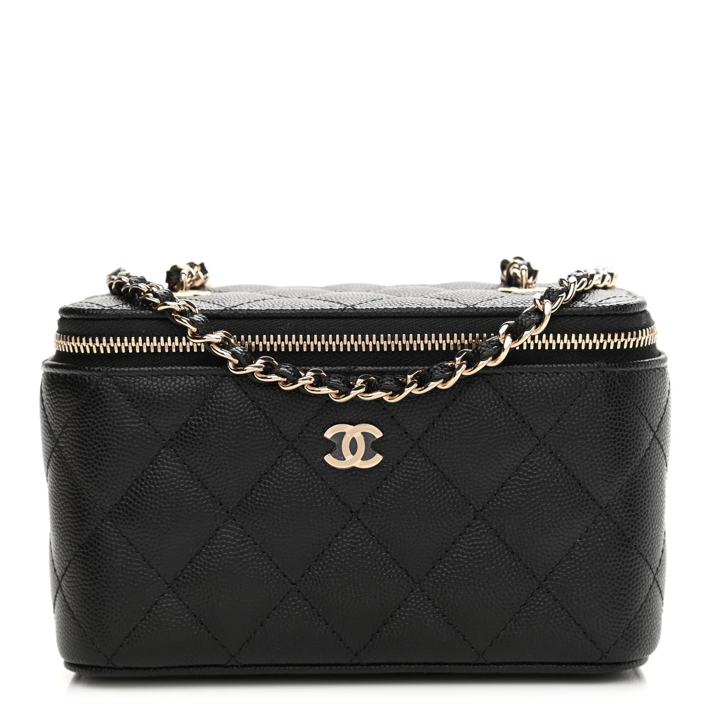 Caviar Quilted Small Vanity Case With Chain Black