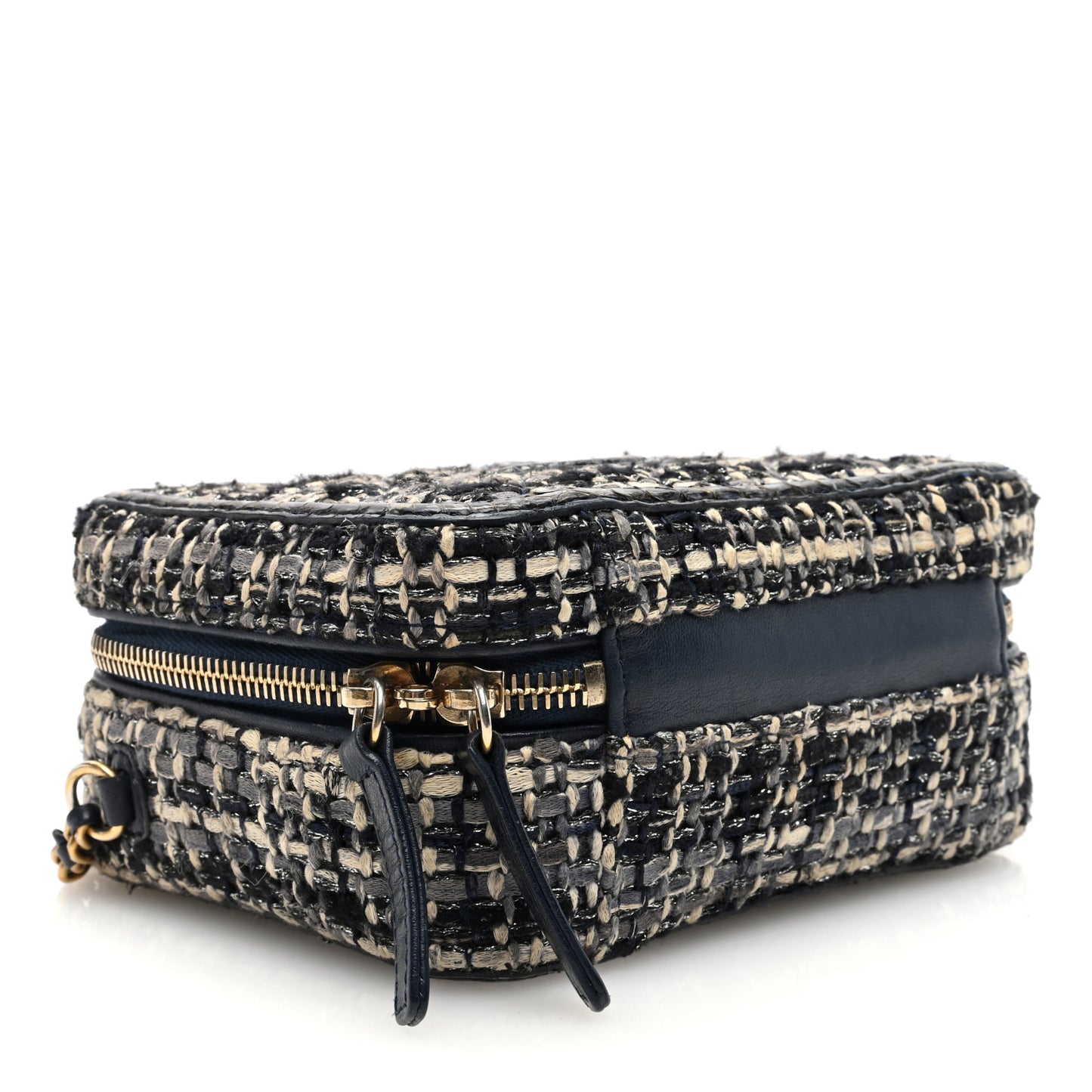 Tweed Snakeskin Quilted Small CC Filigree Vanity Case Navy Multicolor