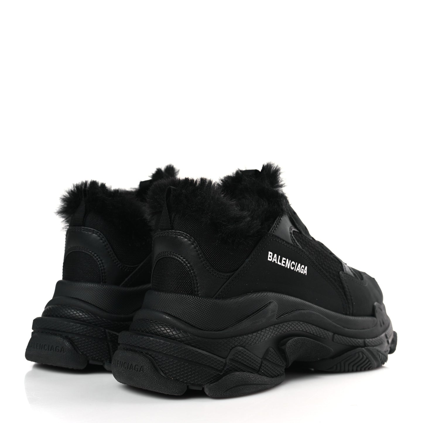 Fabric Mesh Faux Fur Triple S Sneakers 41 Black