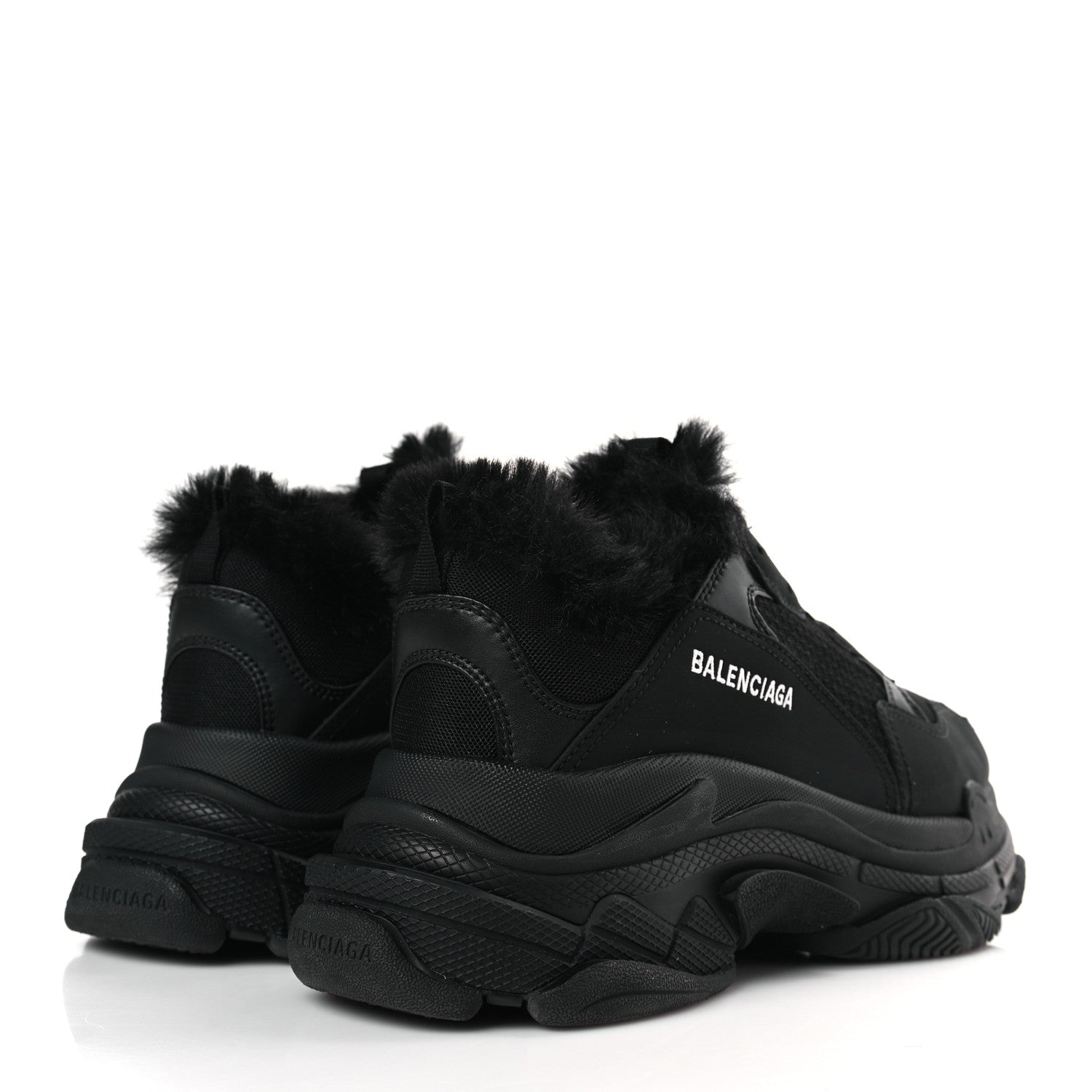 Balenciaga Fabric Mesh Faux Fur Triple S Sneakers 41 Black 4 of 5