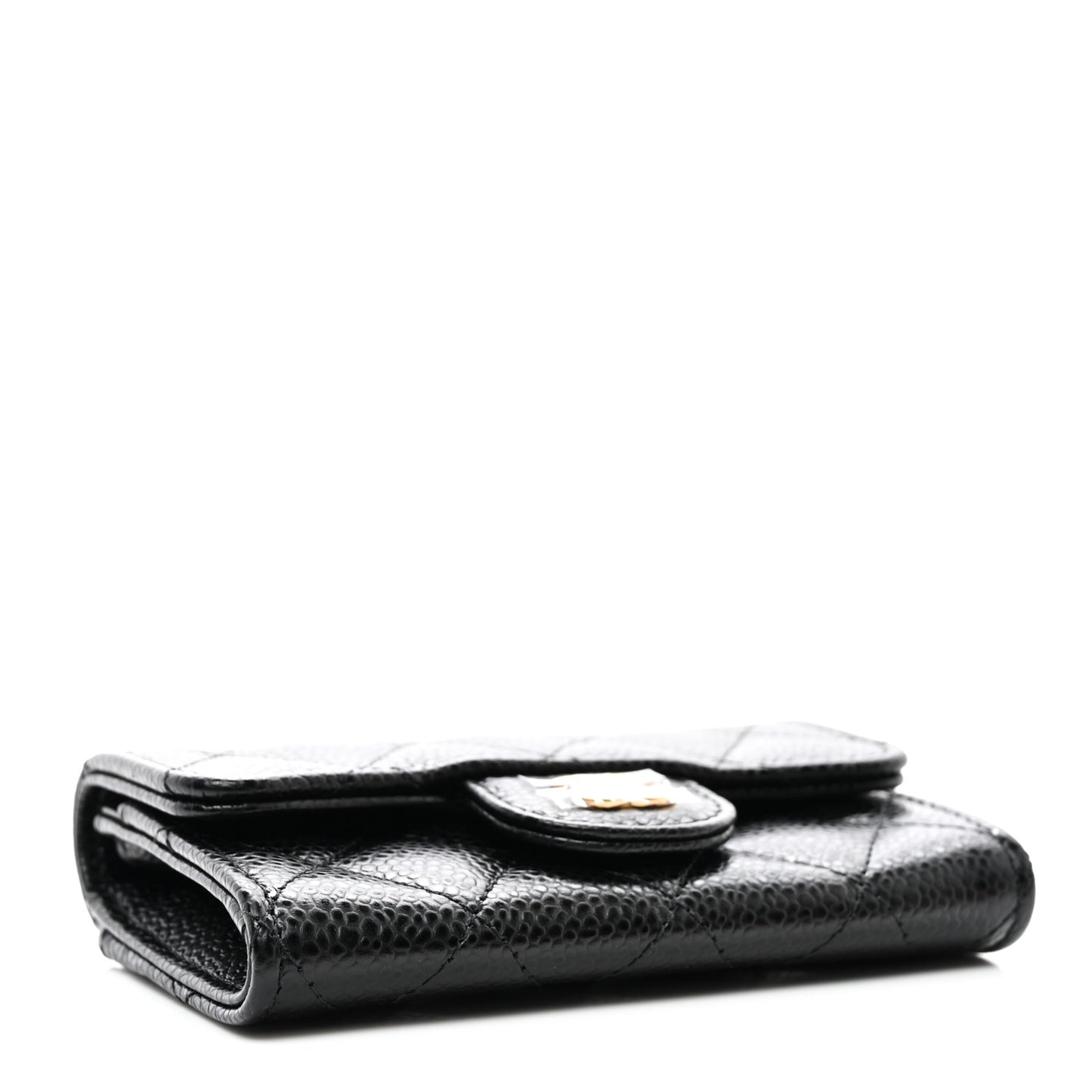Caviar Quilted Flap Card Holder Wallet Black